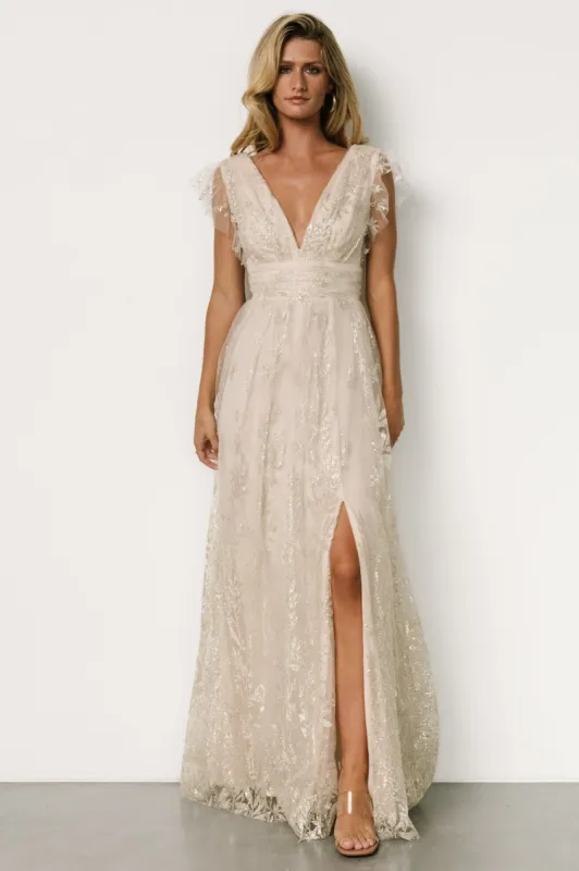 Karina Shimmer Gown | Ivory + Silver sold by Baltic Born
