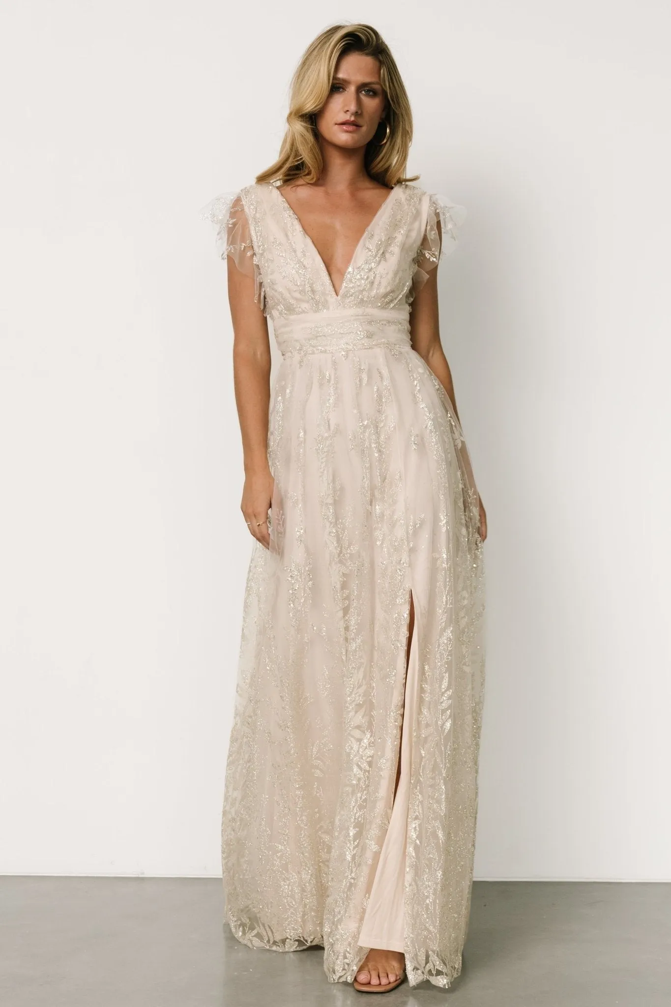 Karina Shimmer Gown | Ivory + Silver sold by Baltic Born product image thumbnail 5