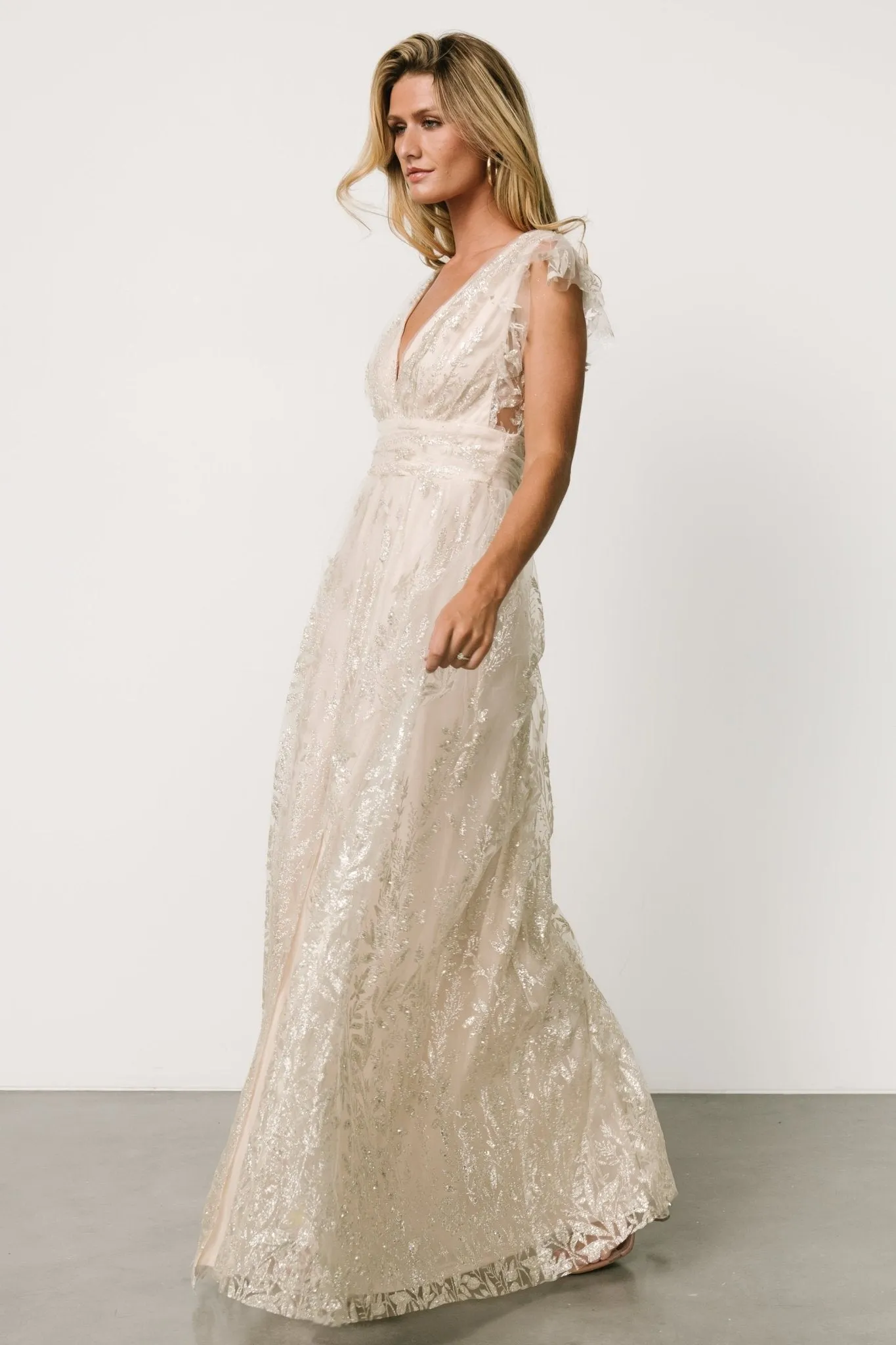 Karina Shimmer Gown | Ivory + Silver sold by Baltic Born product image thumbnail 3