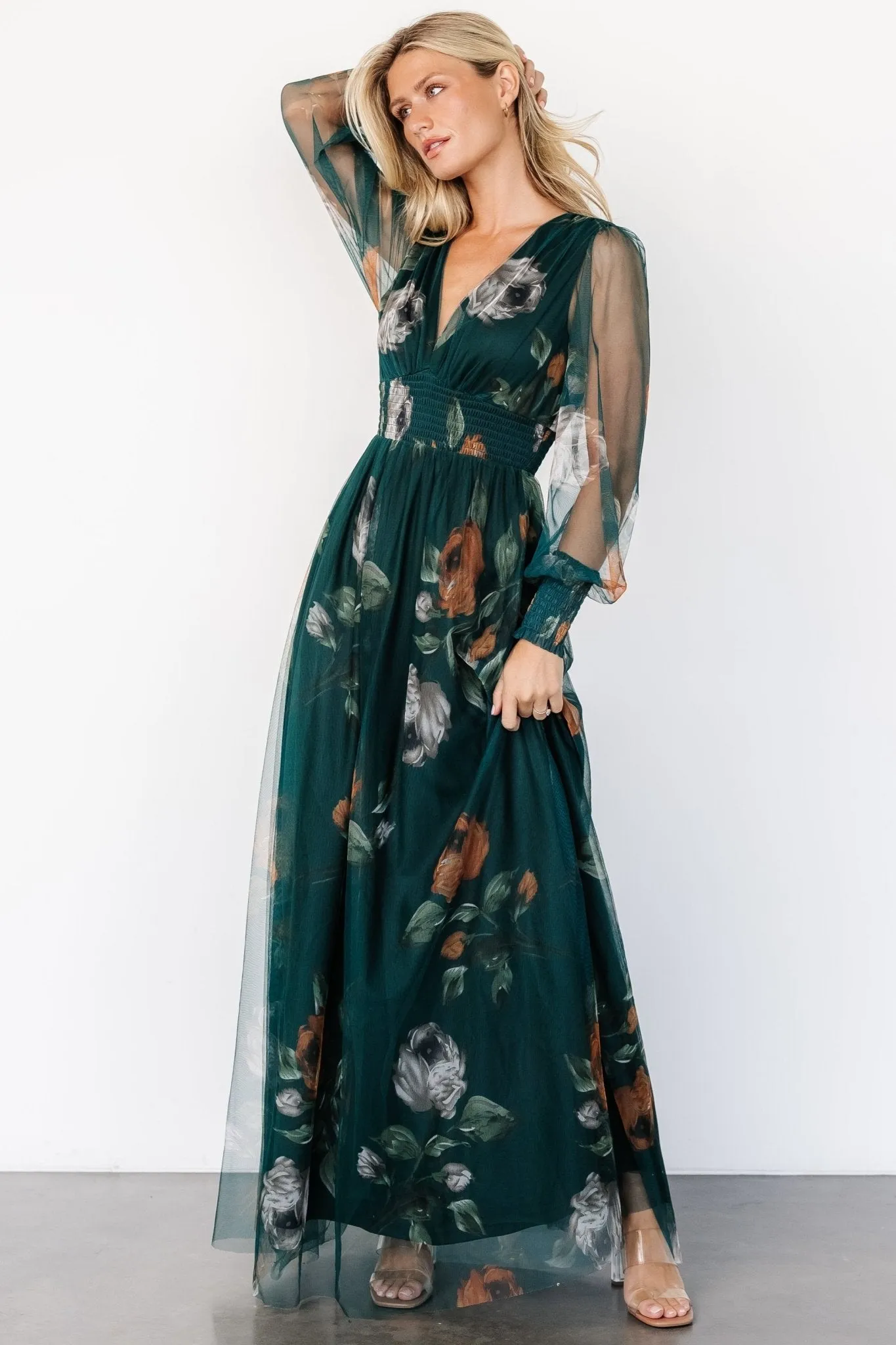 Layla Tulle Maxi Dress | Deep Topaz Floral sold by Baltic Born product image thumbnail 4
