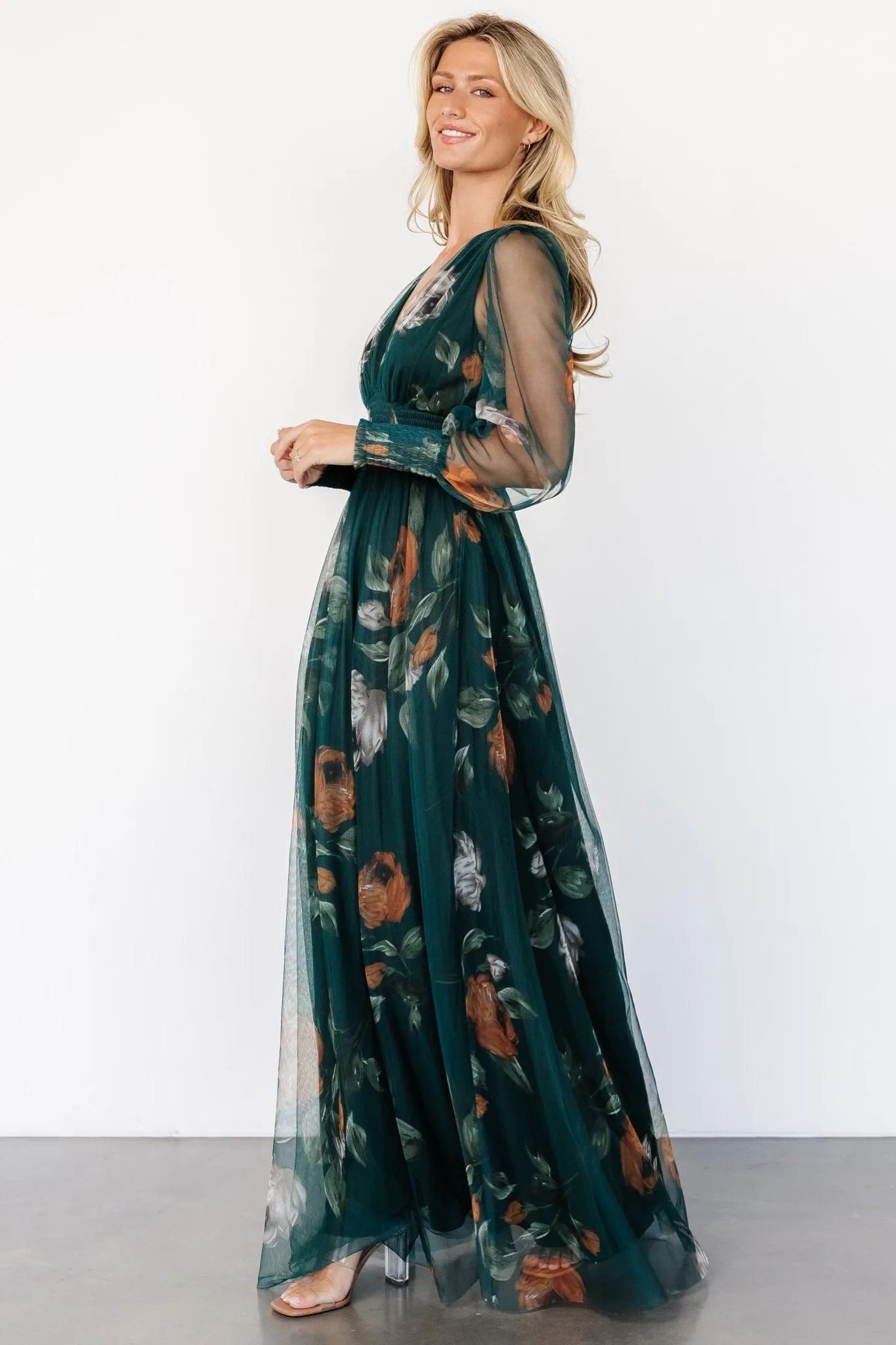 Layla Tulle Maxi Dress | Deep Topaz Floral sold by Baltic Born product image thumbnail 3