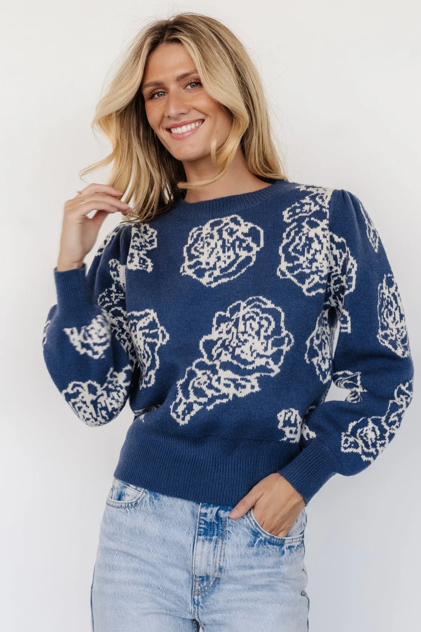 Blake Floral Sweater | Blue + Cream sold by Baltic Born product image thumbnail 5