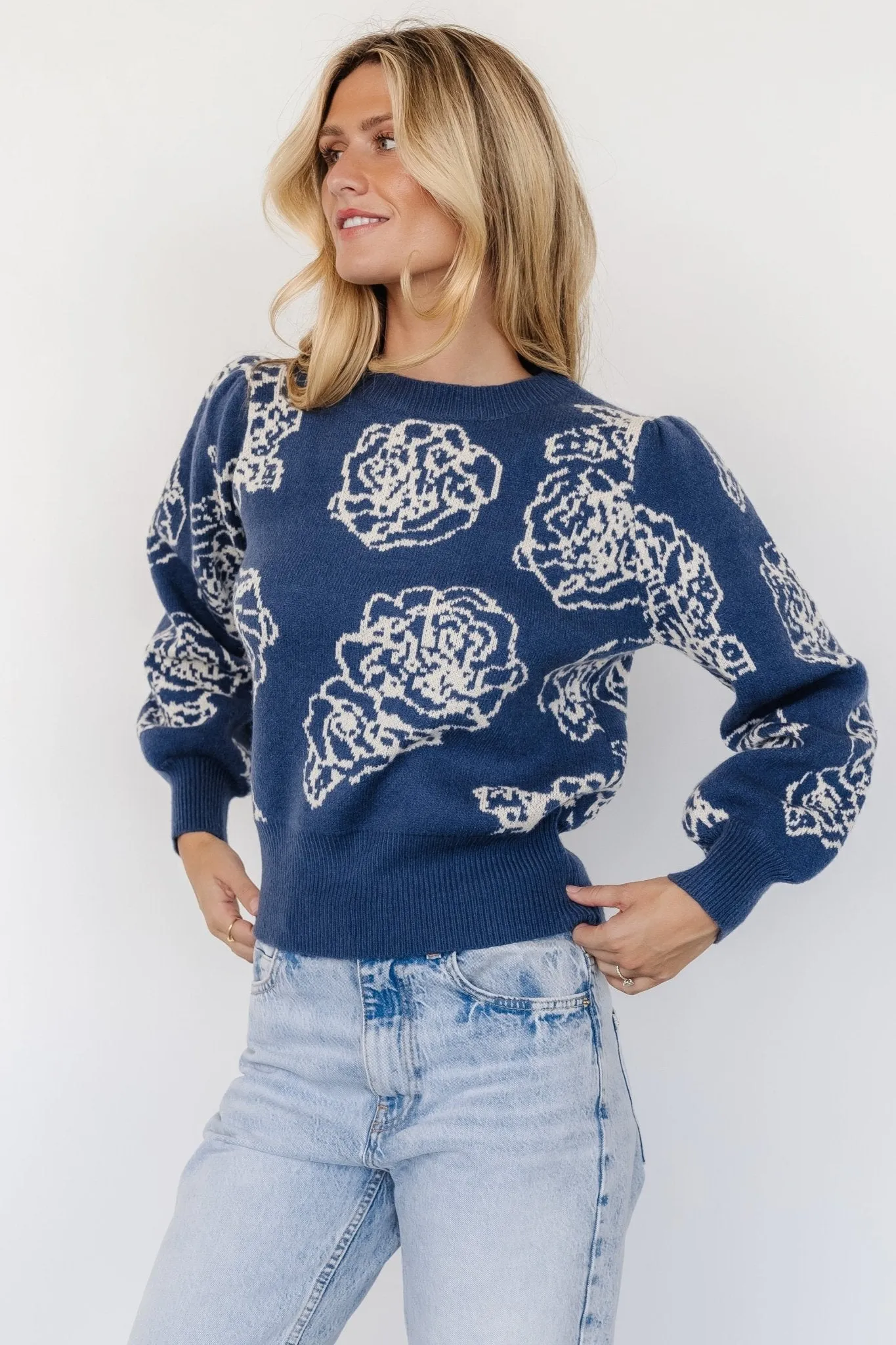 Blake Floral Sweater | Blue + Cream sold by Baltic Born product image thumbnail 2