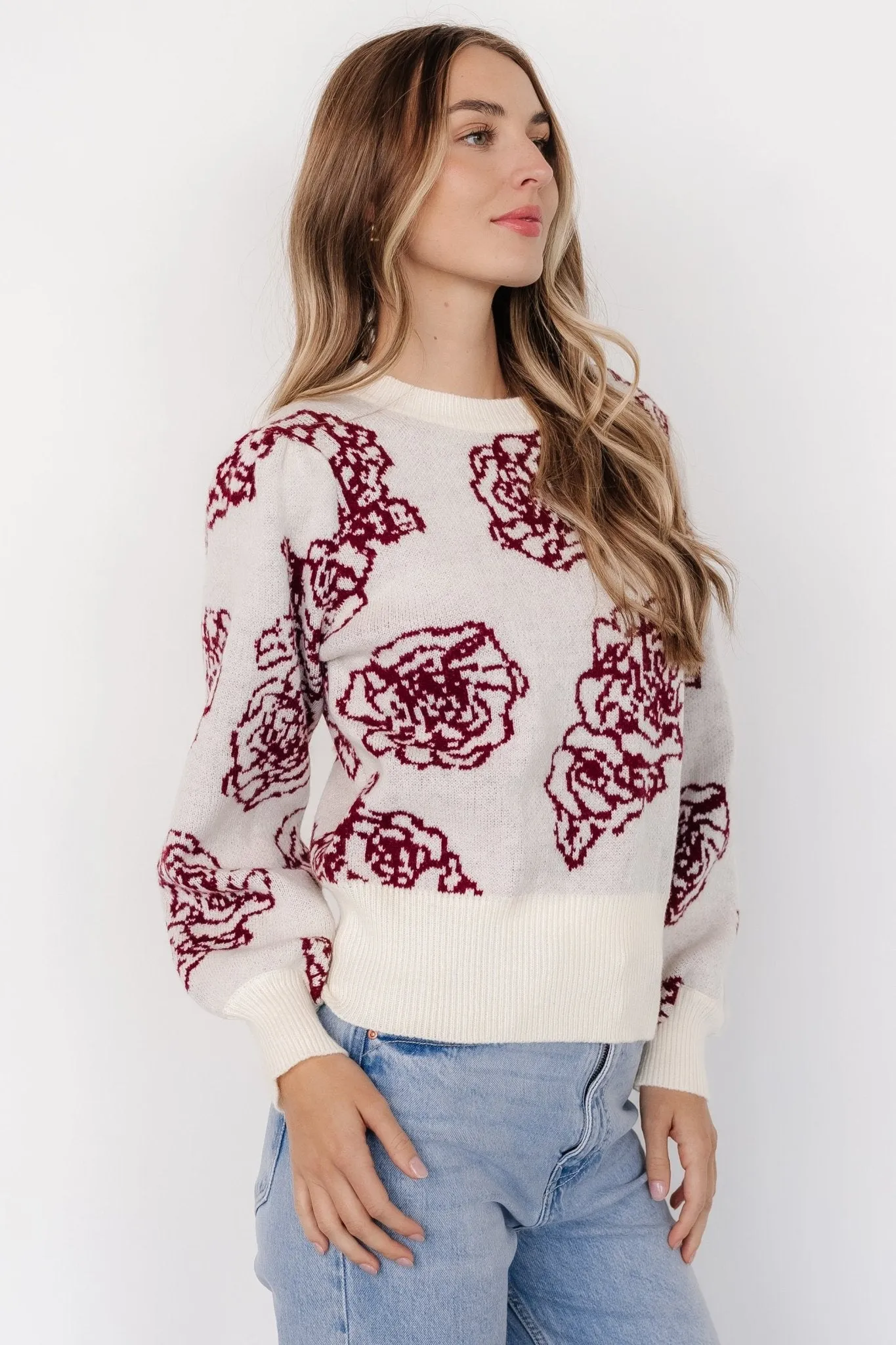 Blake Floral Sweater | Off White + Burgundy sold by Baltic Born product image thumbnail 2