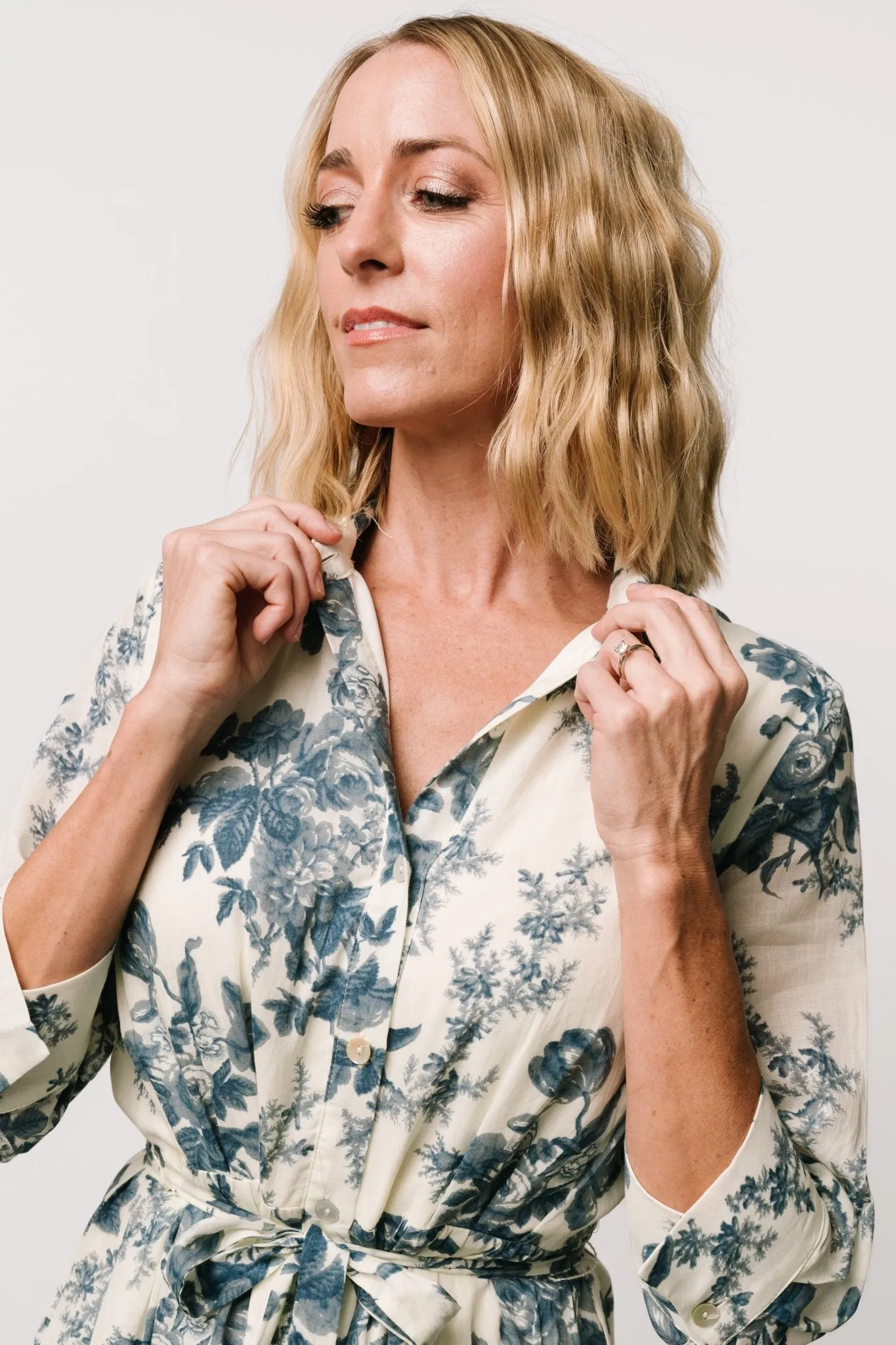 Eunice Button Midi Dress | Ivory + Blue Floral sold by Baltic Born product image thumbnail 2