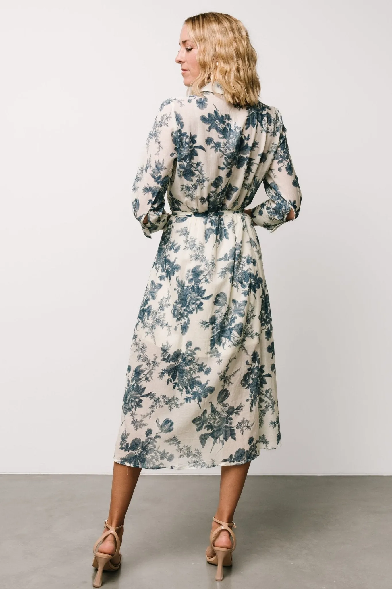Eunice Button Midi Dress | Ivory + Blue Floral sold by Baltic Born product image thumbnail 4