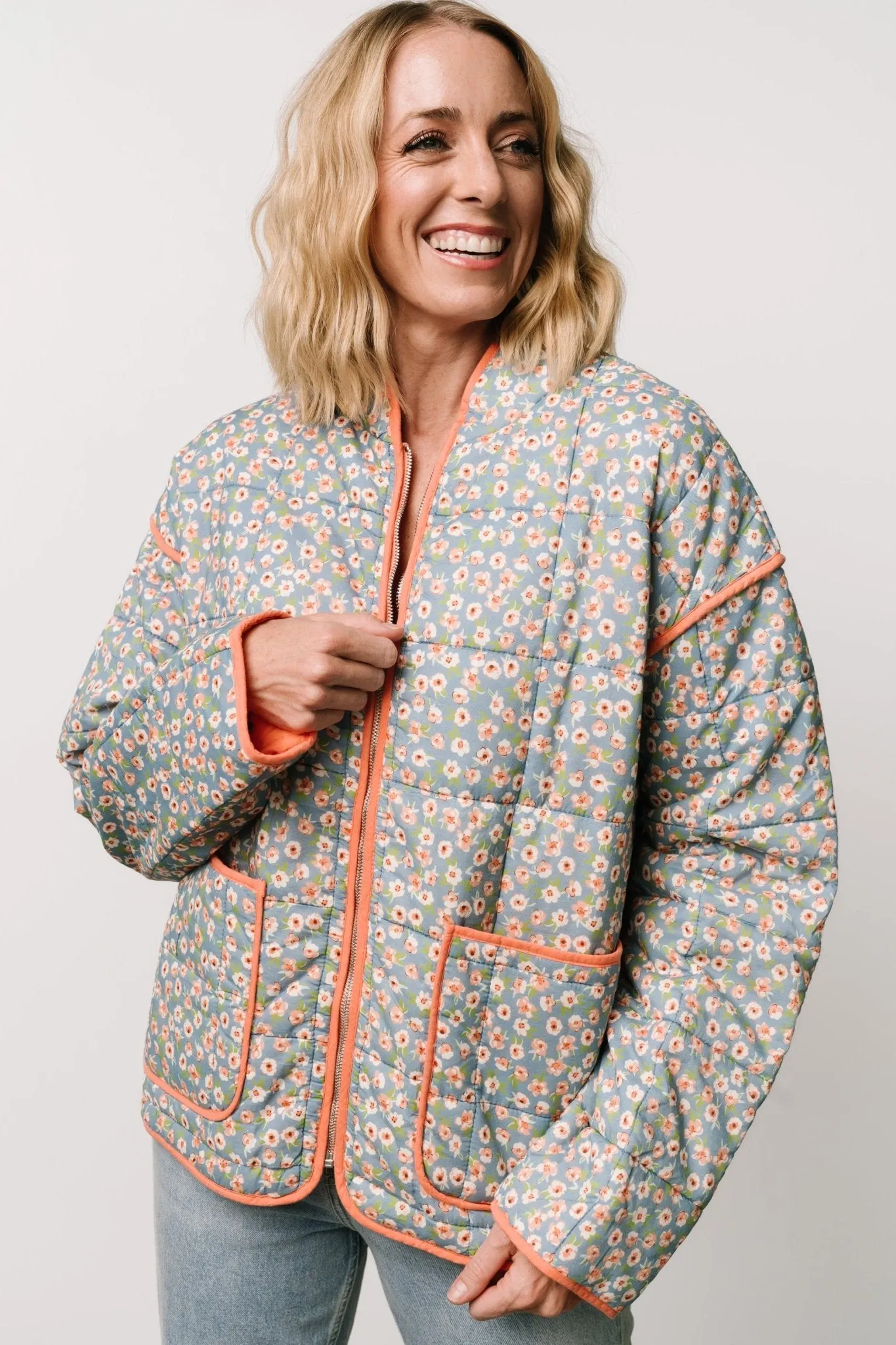 Vida Jacket | Dusty Blue + Coral Floral sold by Baltic Born product image thumbnail 3