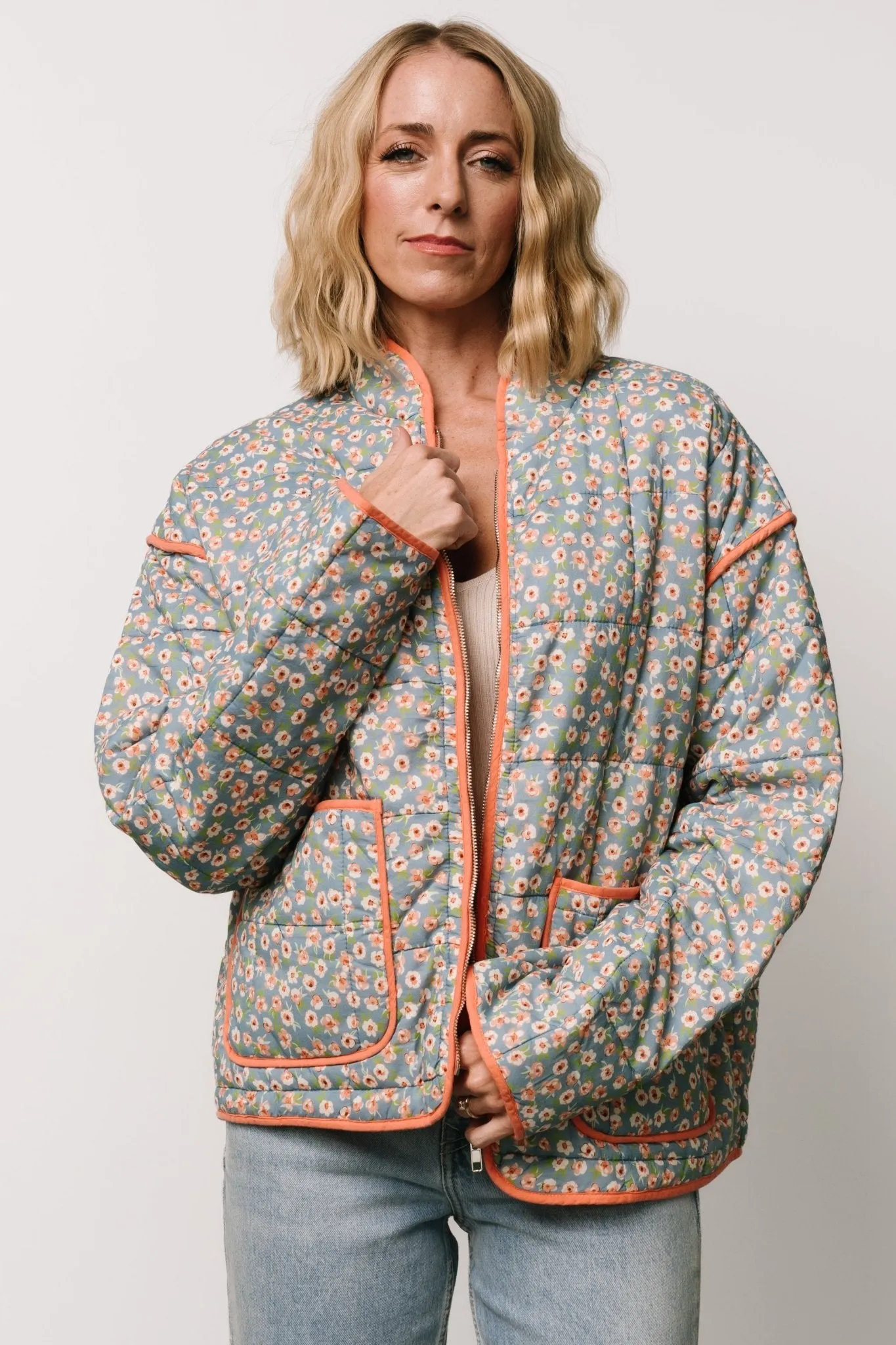 Vida Jacket | Dusty Blue + Coral Floral sold by Baltic Born product image thumbnail 5