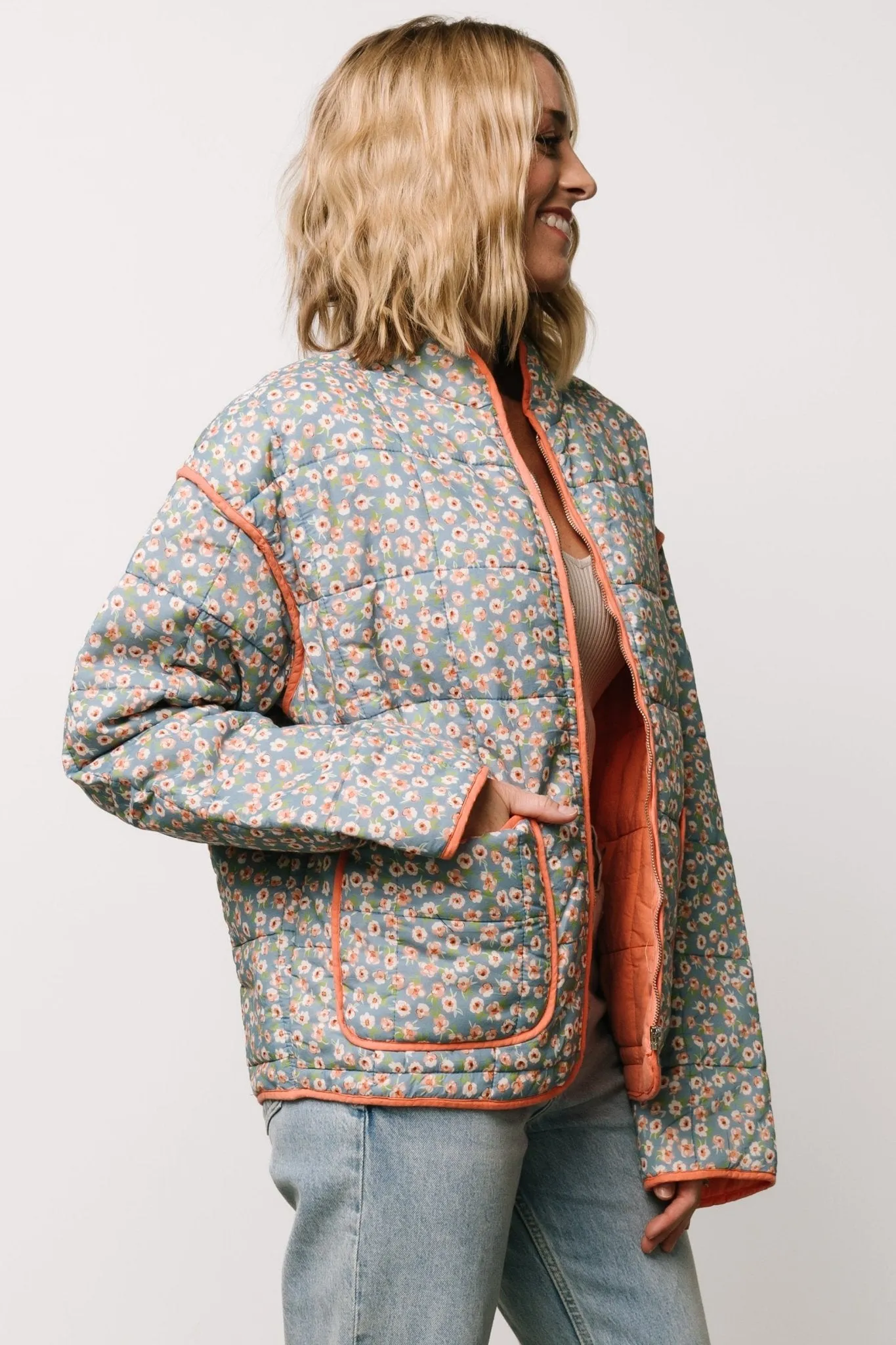 Vida Jacket | Dusty Blue + Coral Floral sold by Baltic Born product image thumbnail 2