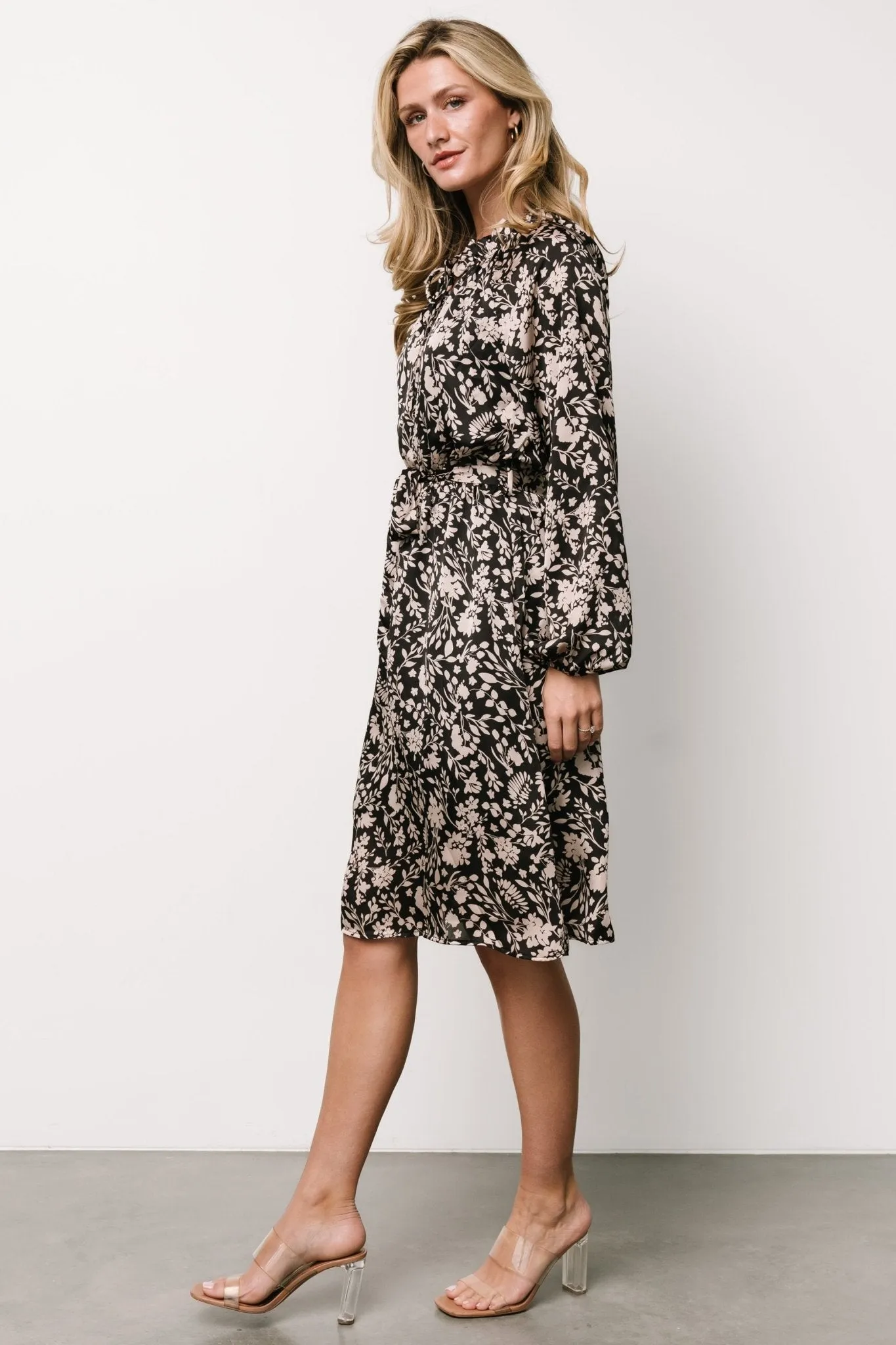 Deena Satin Dress | Black + Taupe Floral sold by Baltic Born product image thumbnail 5