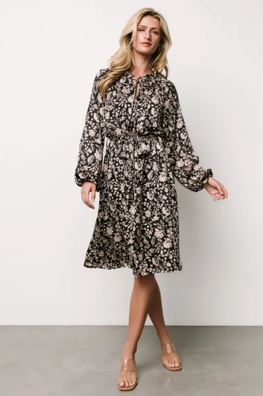 Deena Satin Dress | Black + Taupe Floral sold by Baltic Born
