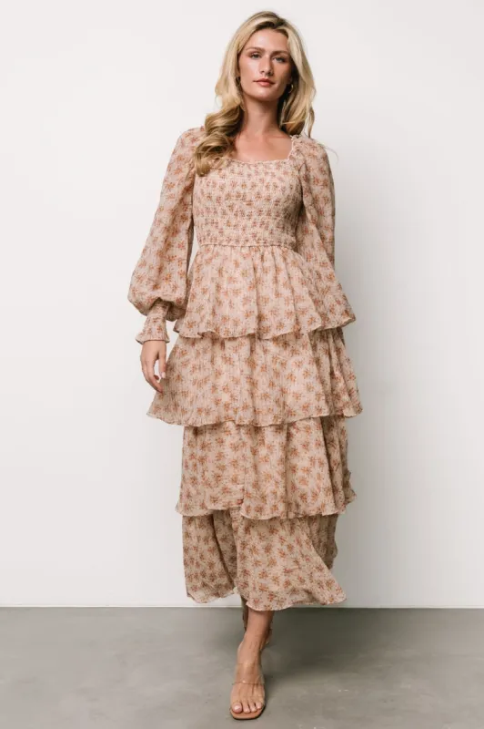 Miranda Tiered Maxi Dress | Taupe Floral sold by Baltic Born
