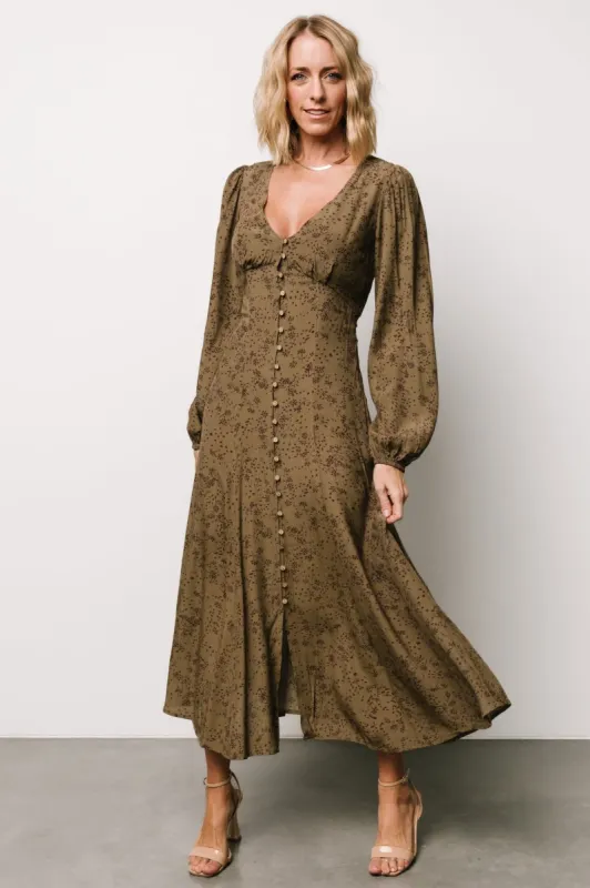 Claudine Maxi Dress | Olive Print sold by Baltic Born