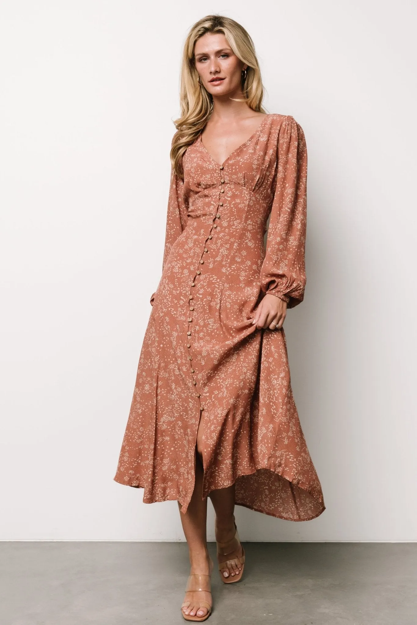 Claudine Maxi Dress | Dusty Clay Print sold by Baltic Born