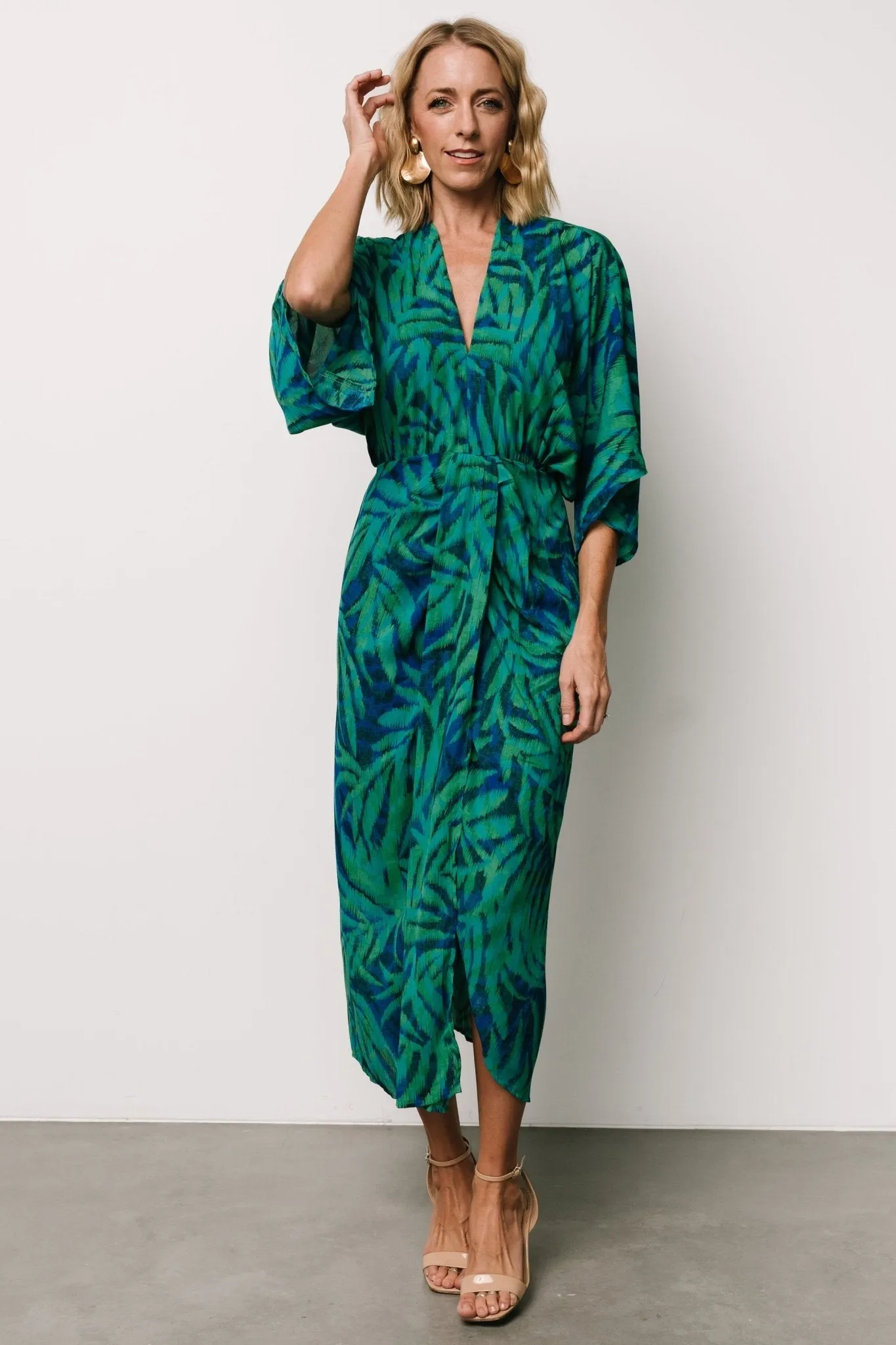 Janessa Midi Dress | Green + Blue Print sold by Baltic Born