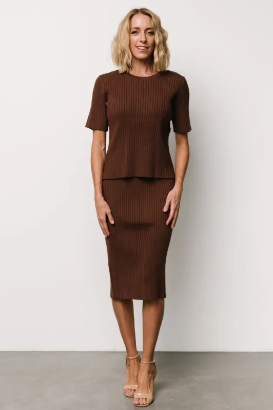 Stormi Ribbed Midi Skirt | Brown sold by Baltic Born