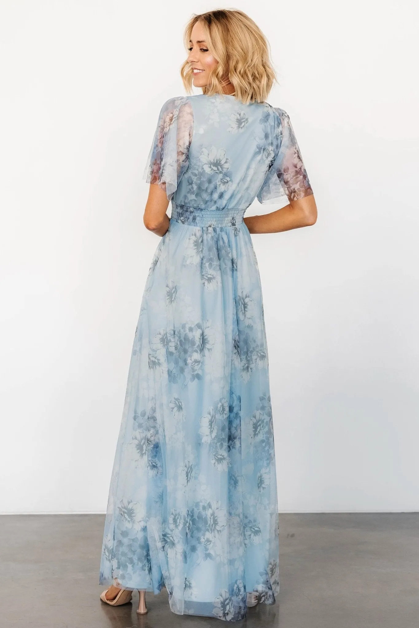 Cressida Tulle Maxi Dress | Blue + Off White Floral sold by Baltic Born product image thumbnail 4