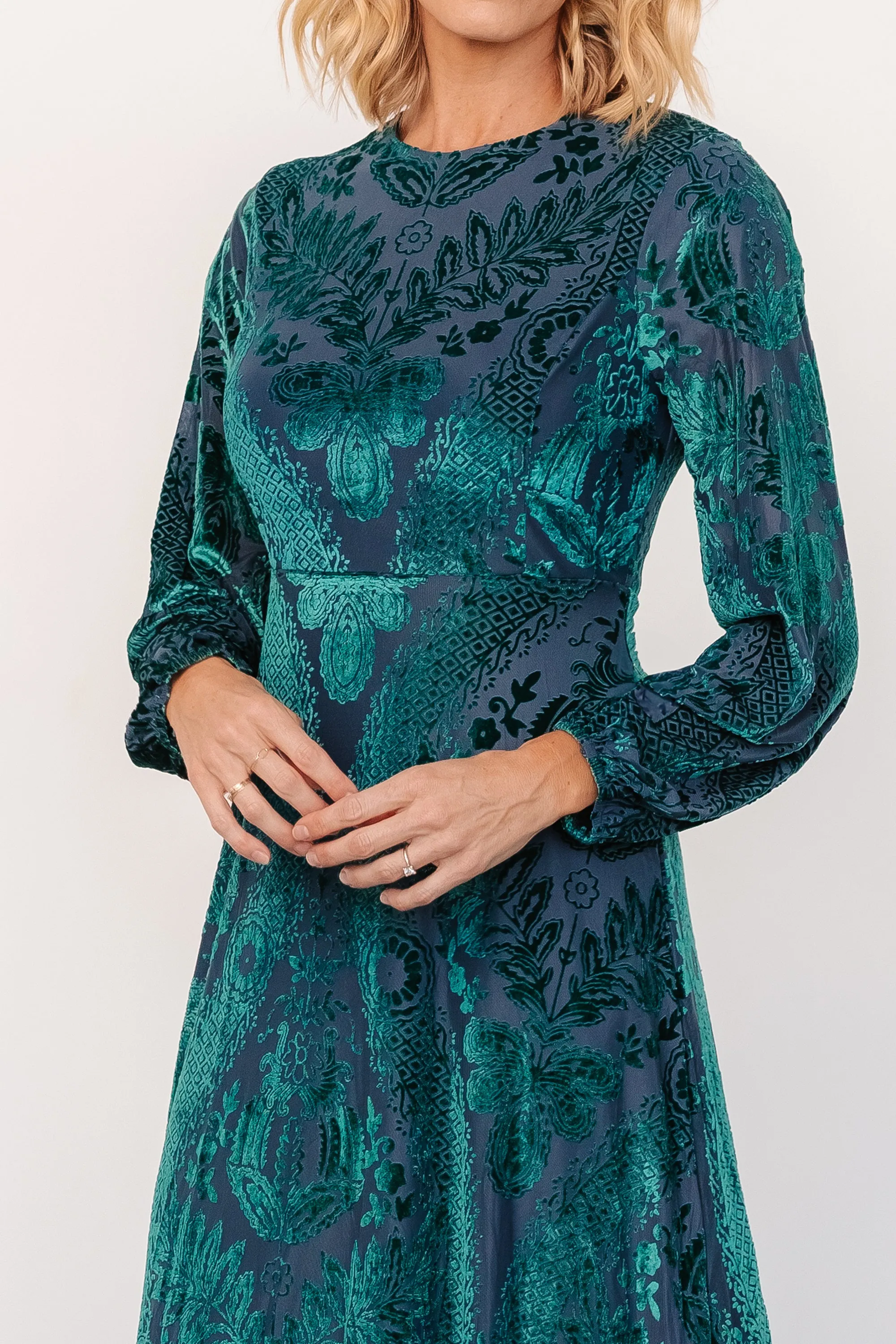 Lorielle Velvet Midi Dress | Emerald Print sold by Baltic Born product image thumbnail 2