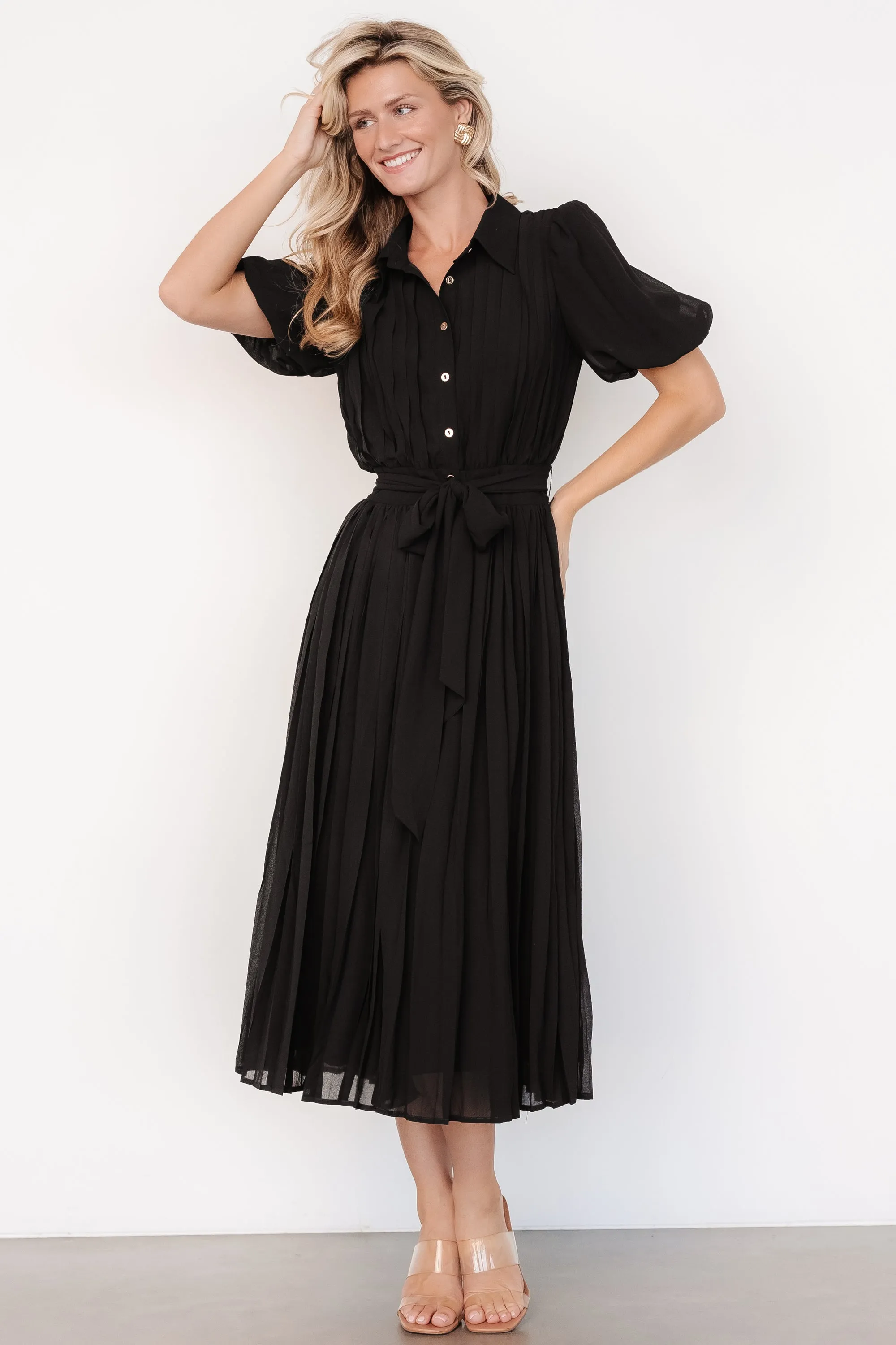 Boston Pleated Button Dress | Black sold by Baltic Born product image thumbnail 5