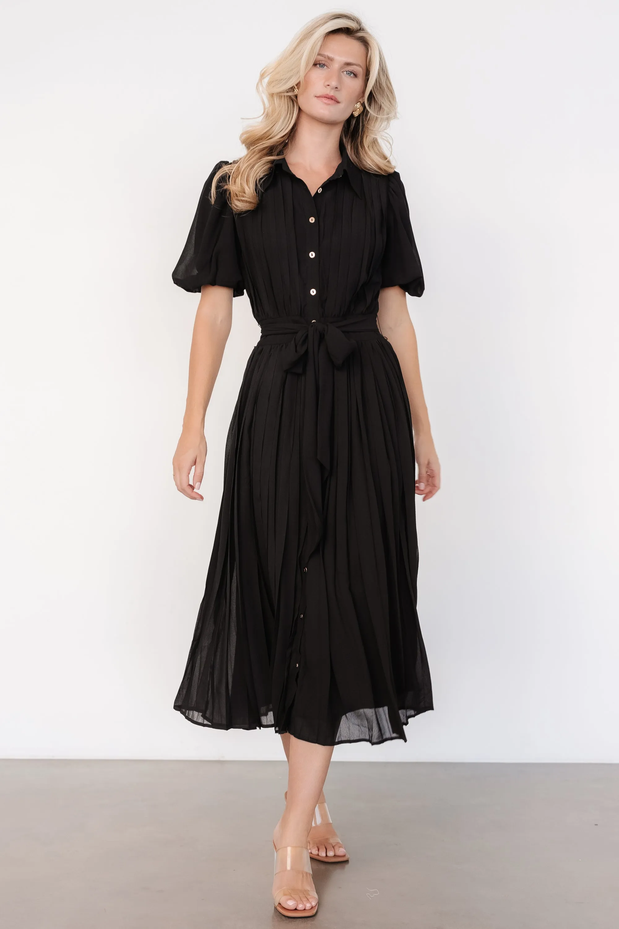 Boston Pleated Button Dress | Black sold by Baltic Born product image thumbnail 3