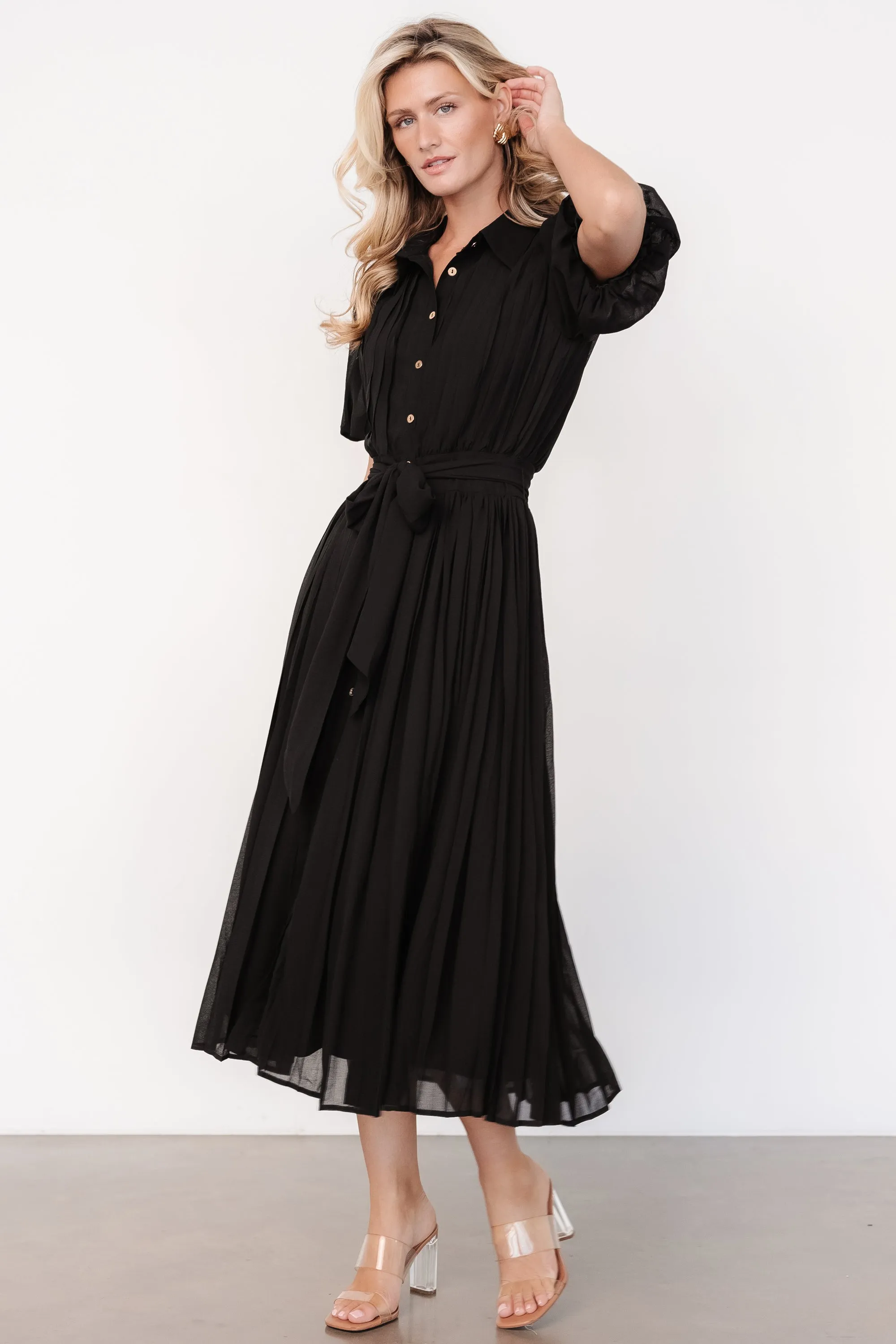 Boston Pleated Button Dress | Black sold by Baltic Born