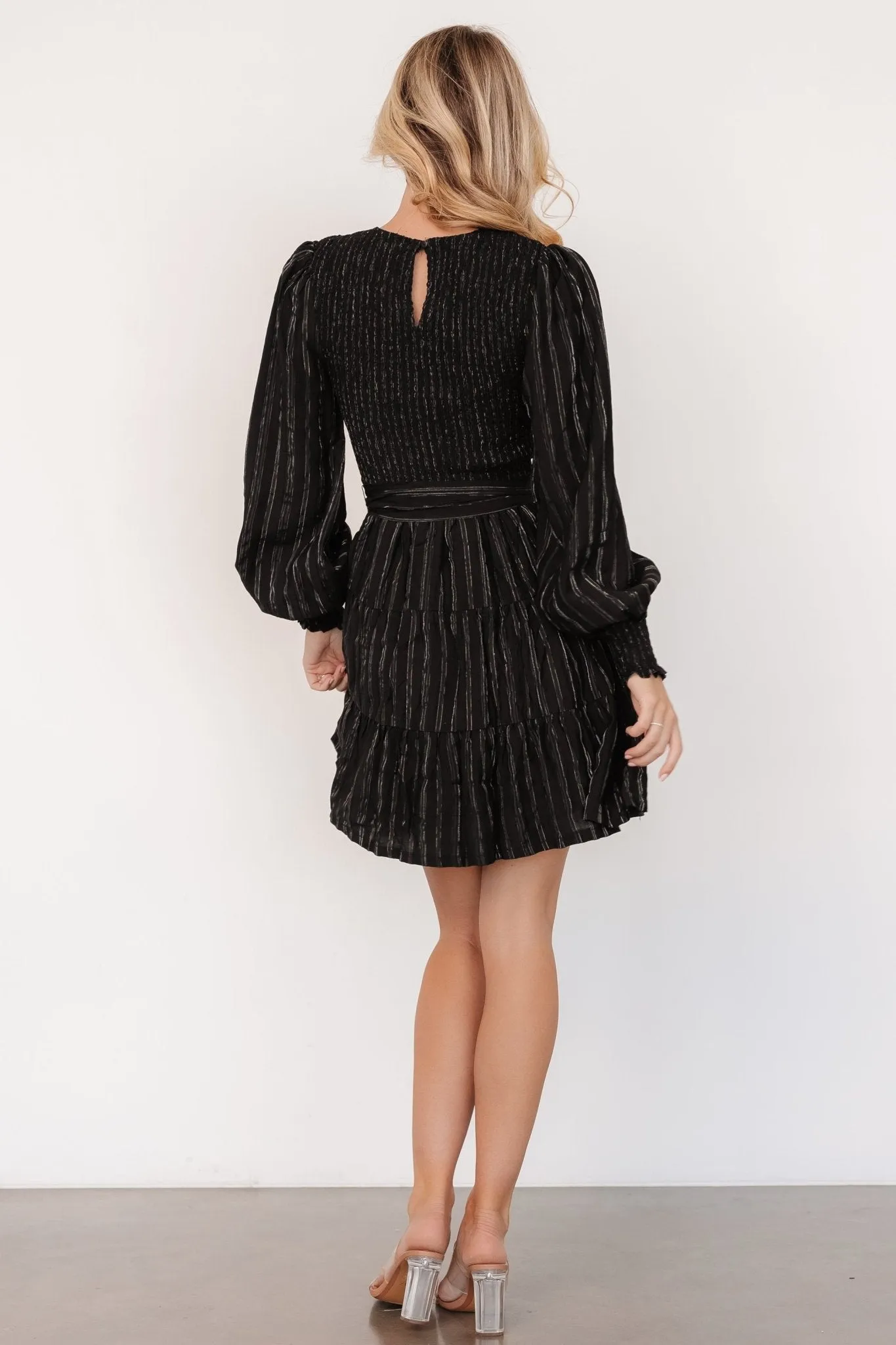 Ivey Smocked Short Dress | Black + Silver sold by Baltic Born product image thumbnail 4