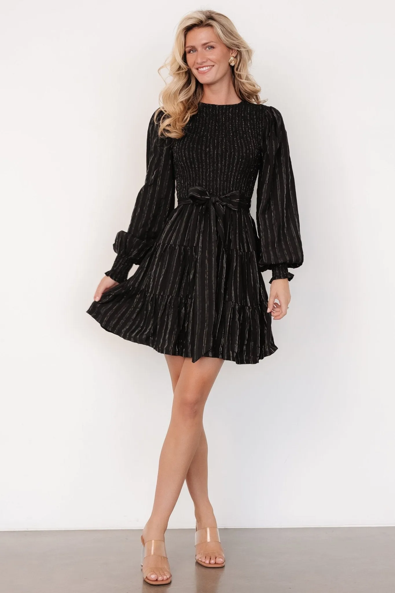 Ivey Smocked Short Dress | Black + Silver sold by Baltic Born product image thumbnail 5