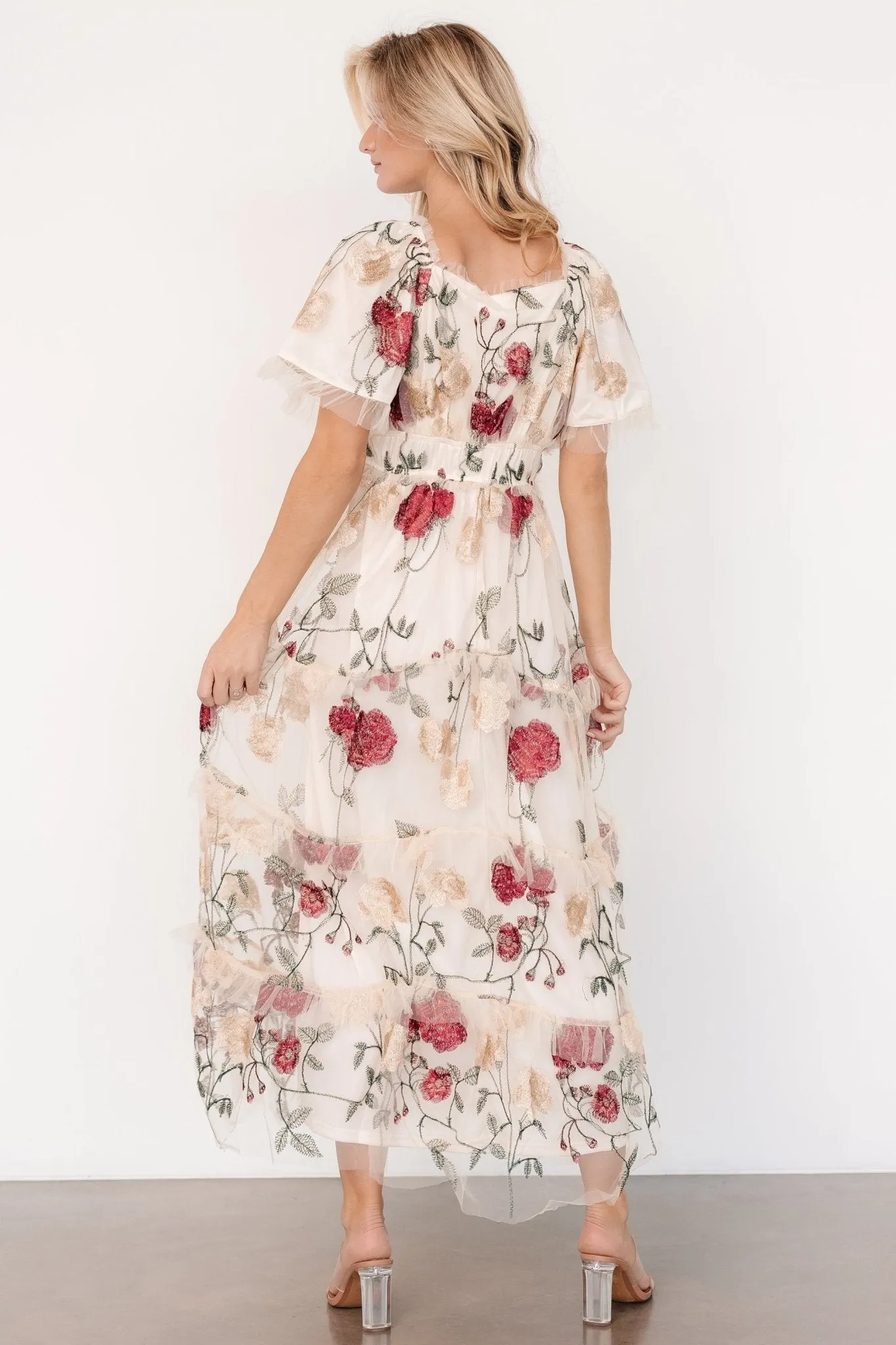Allison Embroidered Tulle Maxi Dress | Cream Multi sold by Baltic Born product image thumbnail 5