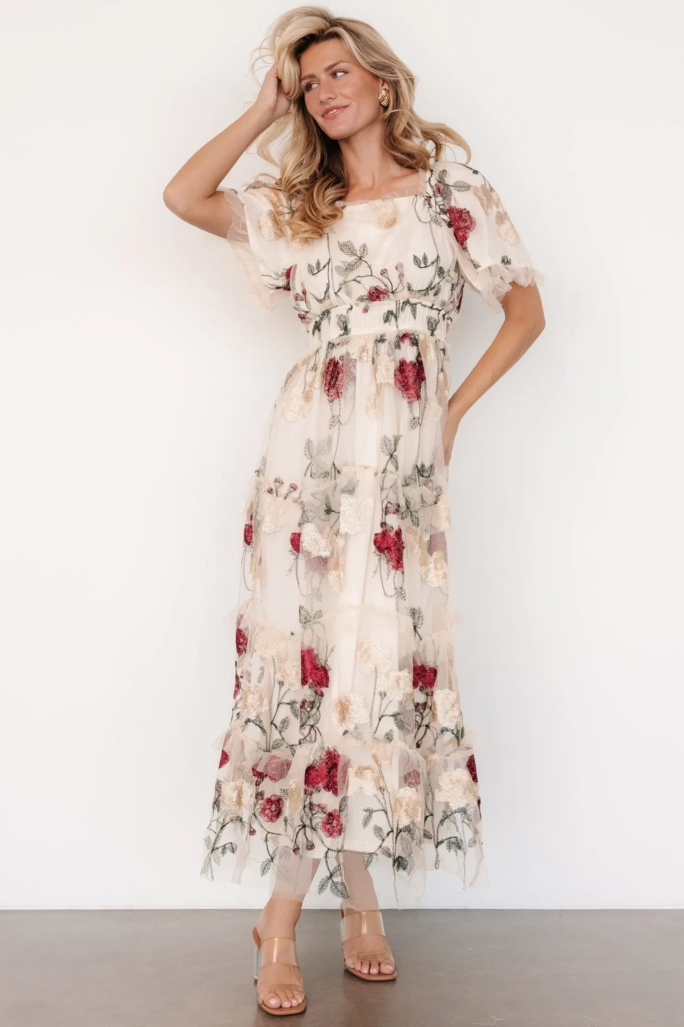 Allison Embroidered Tulle Maxi Dress | Cream Multi sold by Baltic Born product image thumbnail 3