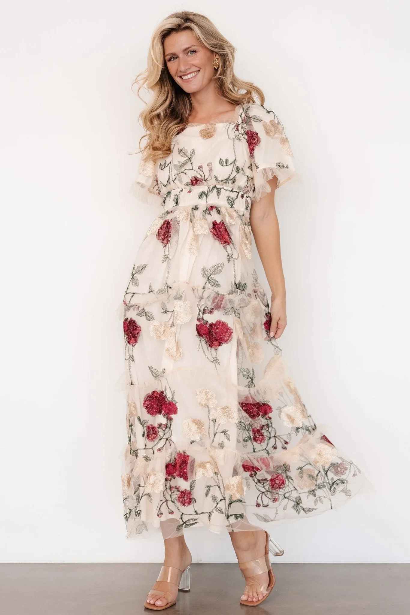 Allison Embroidered Tulle Maxi Dress | Cream Multi sold by Baltic Born product image thumbnail 4