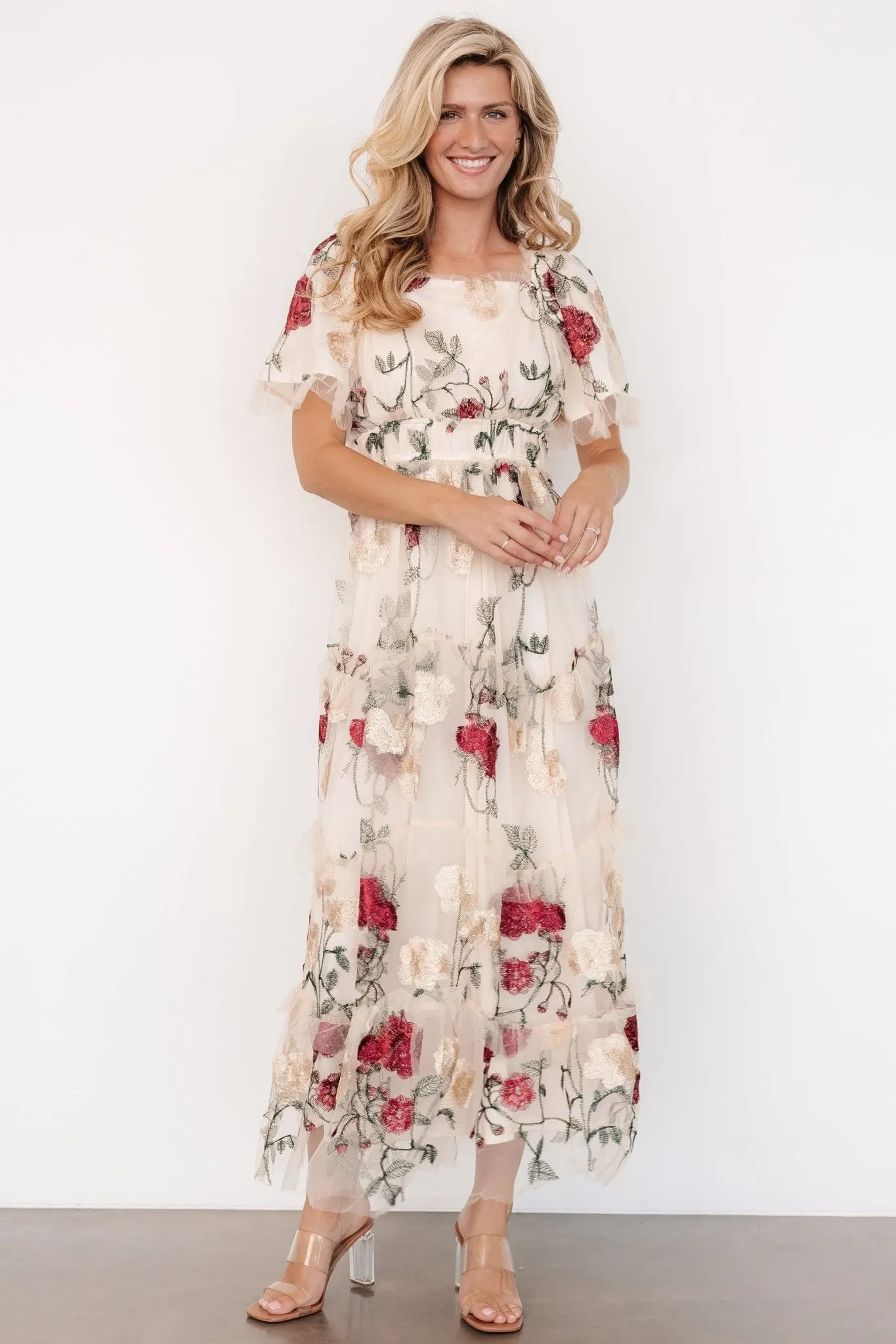 Allison Embroidered Tulle Maxi Dress | Cream Multi sold by Baltic Born