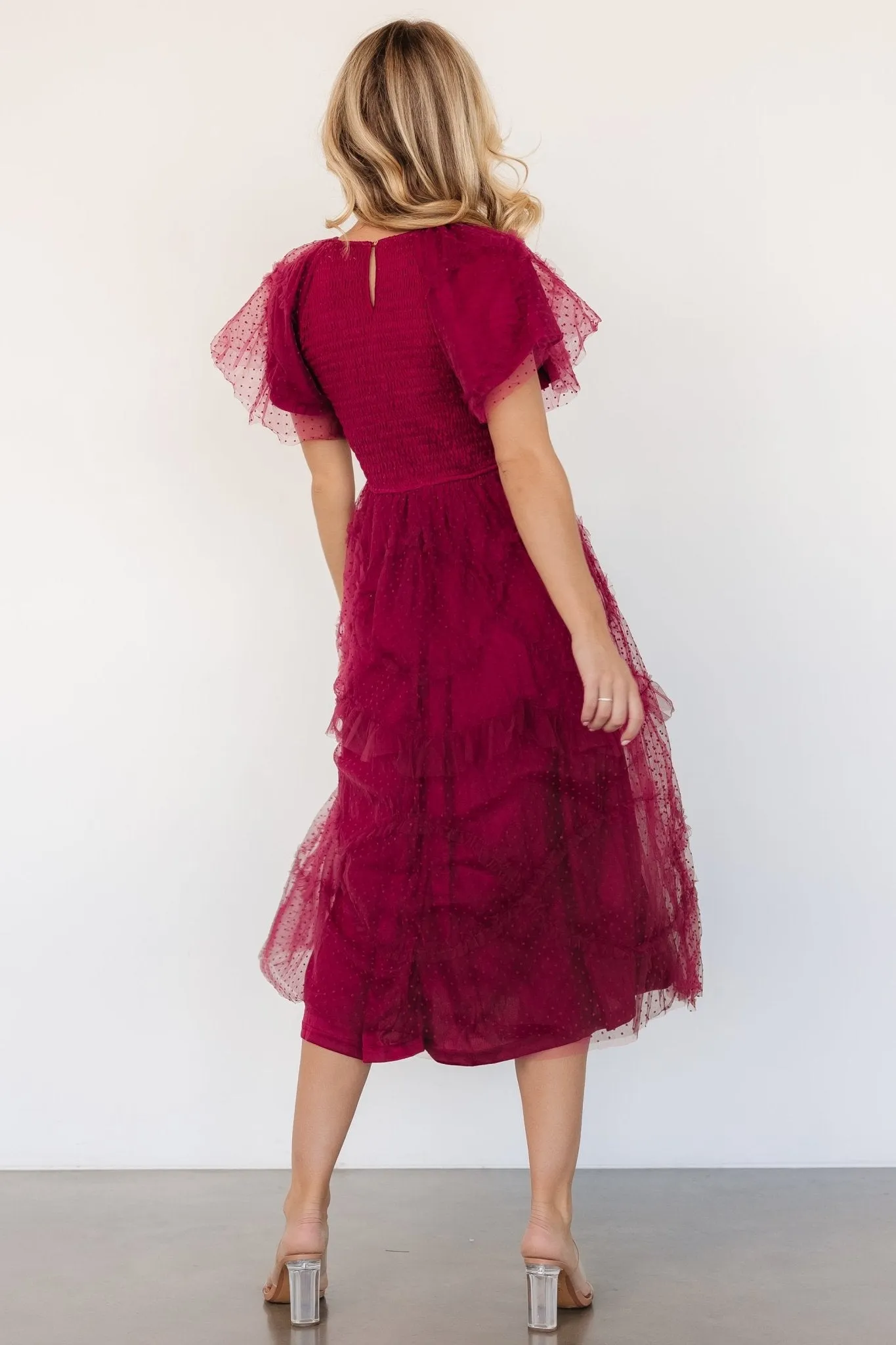 Ambrose Dotted Tulle Midi Dress | Burgundy sold by Baltic Born product image thumbnail 4