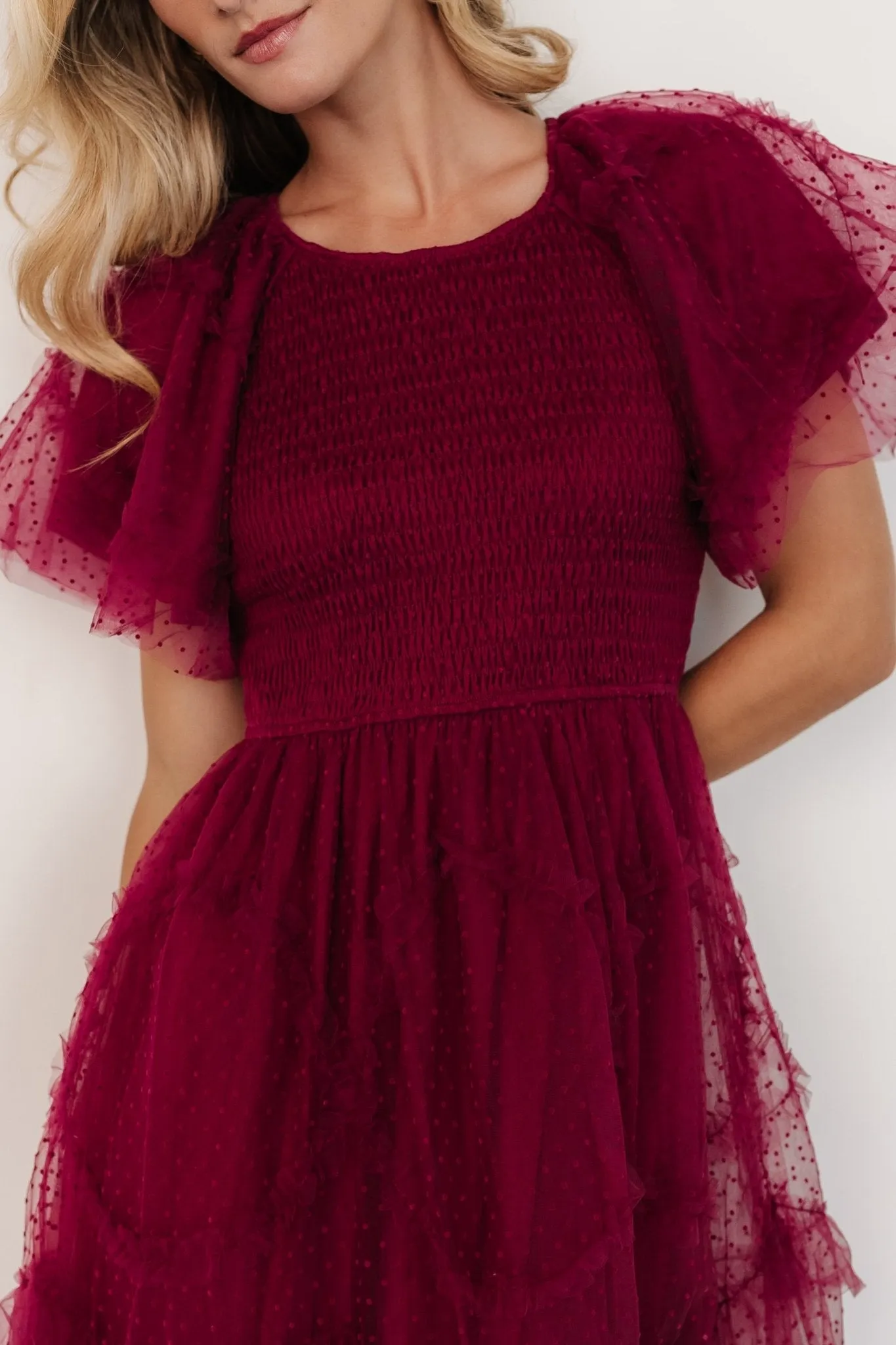 Ambrose Dotted Tulle Midi Dress | Burgundy sold by Baltic Born product image thumbnail 2