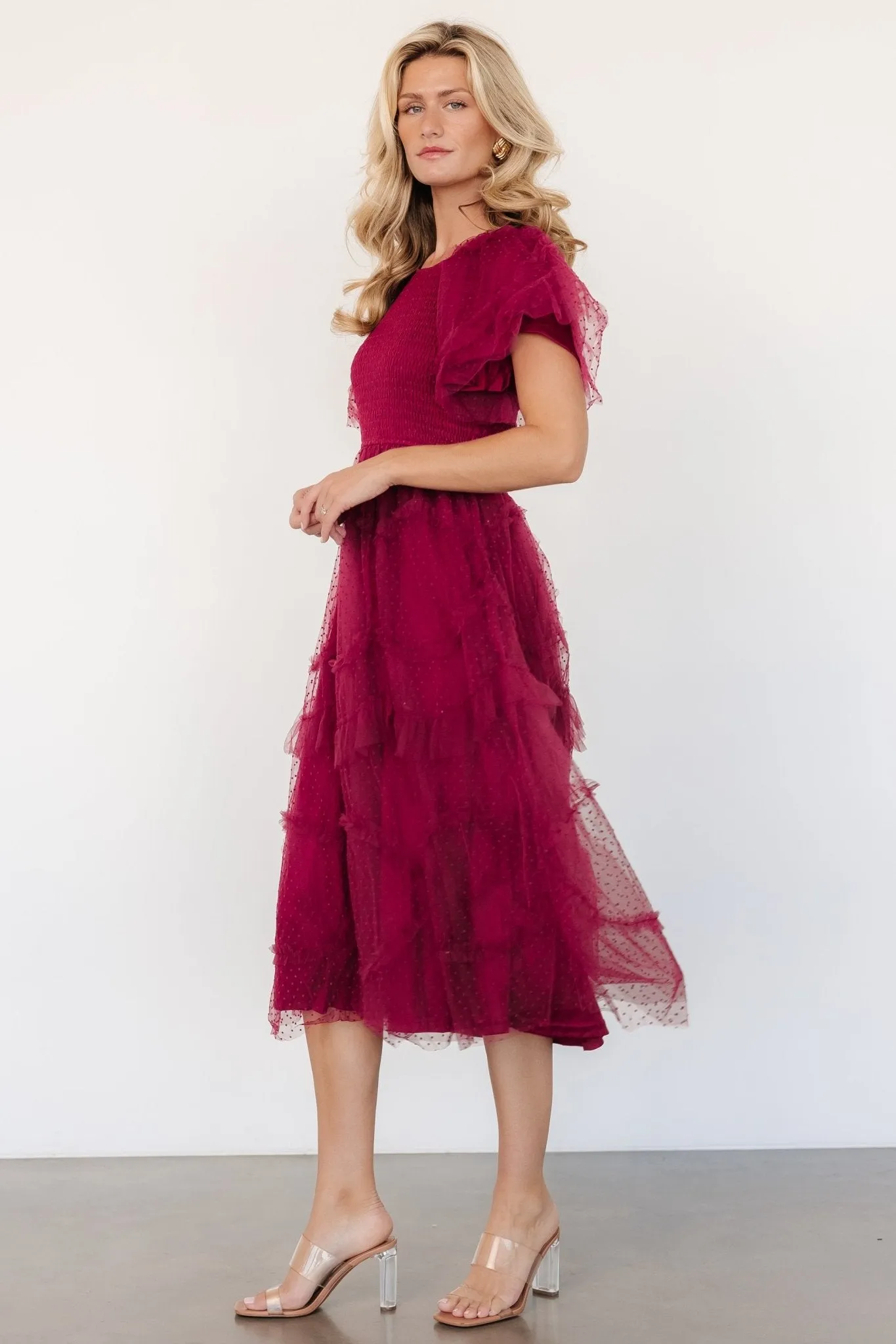 Ambrose Dotted Tulle Midi Dress | Burgundy sold by Baltic Born product image thumbnail 3