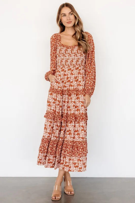 Dynah Tiered Dress | Rust +Cream Floral sold by Baltic Born