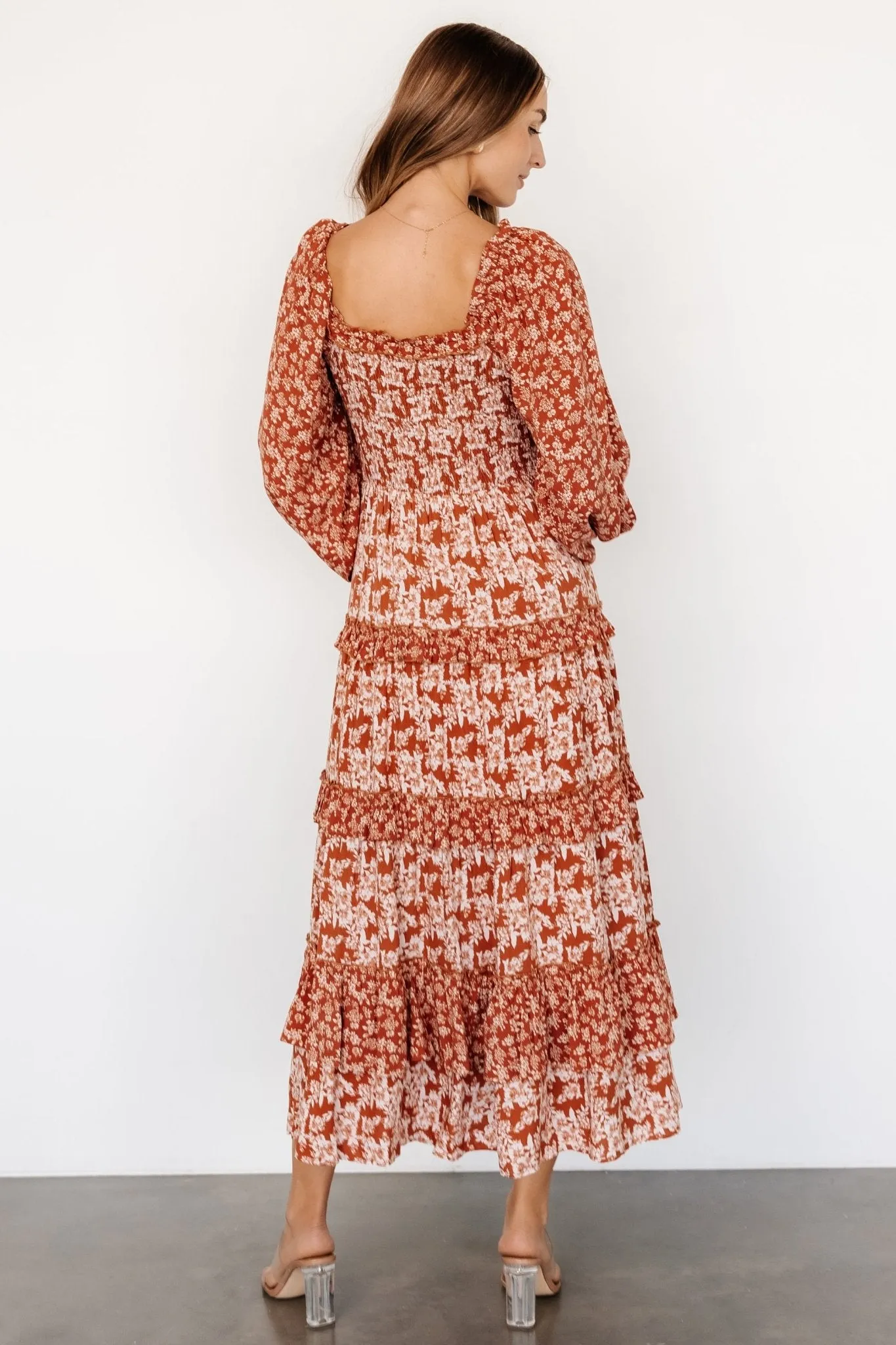 Dynah Tiered Dress | Rust +Cream Floral sold by Baltic Born product image thumbnail 5