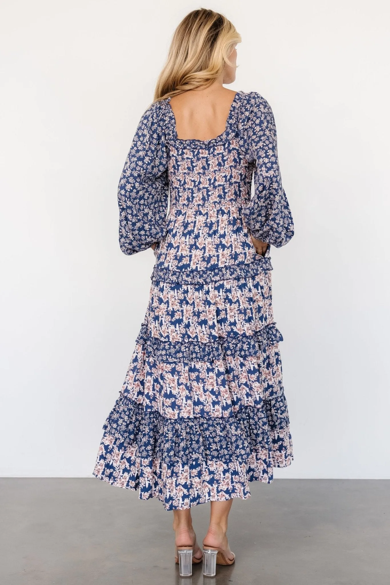 Dynah Tiered Dress | Blue + Cream Floral sold by Baltic Born product image thumbnail 5