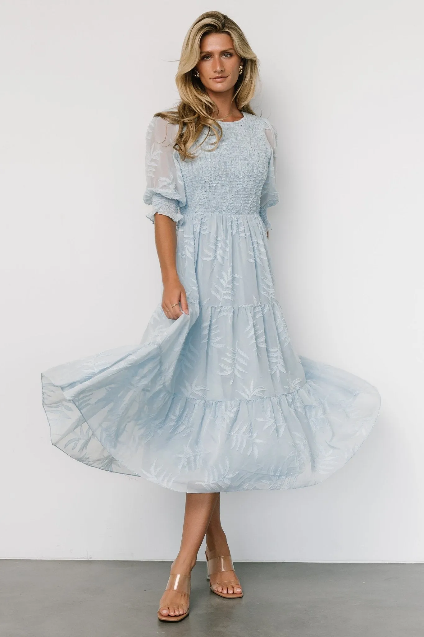 Nellie Smocked Midi Dress | Light Blue sold by Baltic Born