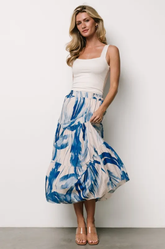 Hailee Tiered Skirt | Off White + Blue sold by Baltic Born