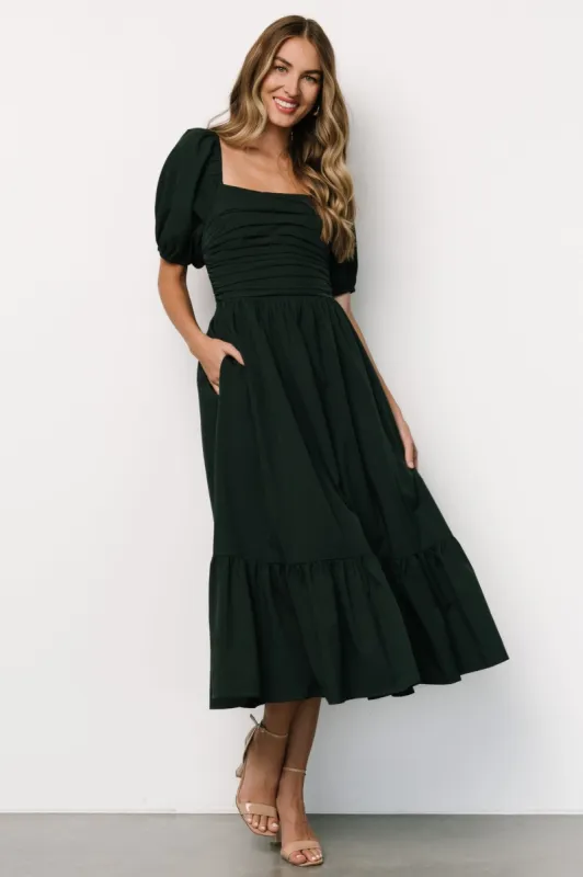 Andrea Pleated Midi Dress | Forest Green sold by Baltic Born