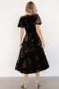 Janna Velvet Midi Dress | Black + Bronze Floral sold by Baltic Born