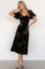 Janna Velvet Midi Dress | Black + Bronze Floral sold by Baltic Born