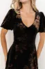Janna Velvet Midi Dress | Black + Bronze Floral sold by Baltic Born