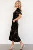 Janna Velvet Midi Dress | Black + Bronze Floral sold by Baltic Born