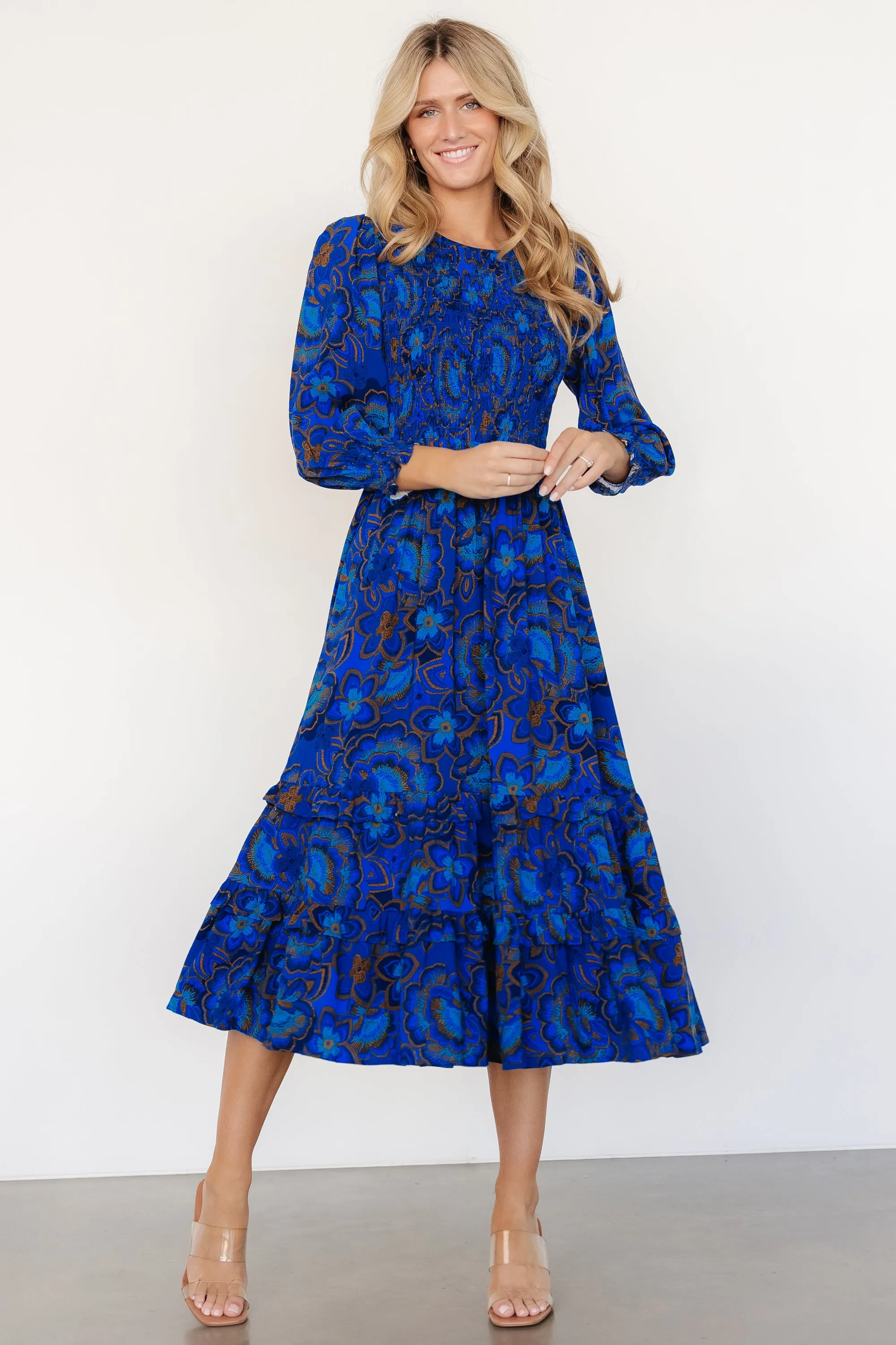 Andersen Smocked Midi Dress | Cobalt Floral sold by Baltic Born