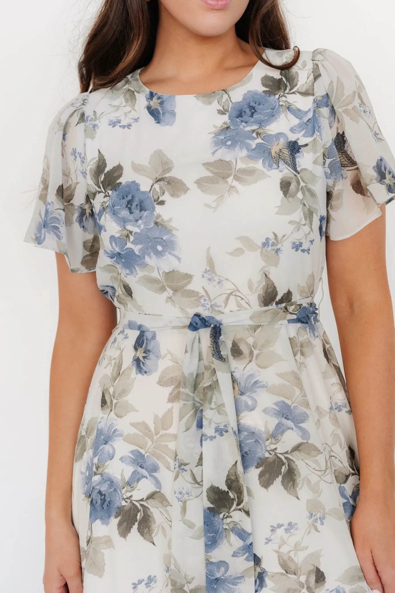 Naomi Short Sleeve Maxi Dress | Dusty Blue Floral sold by Baltic Born product image thumbnail 2