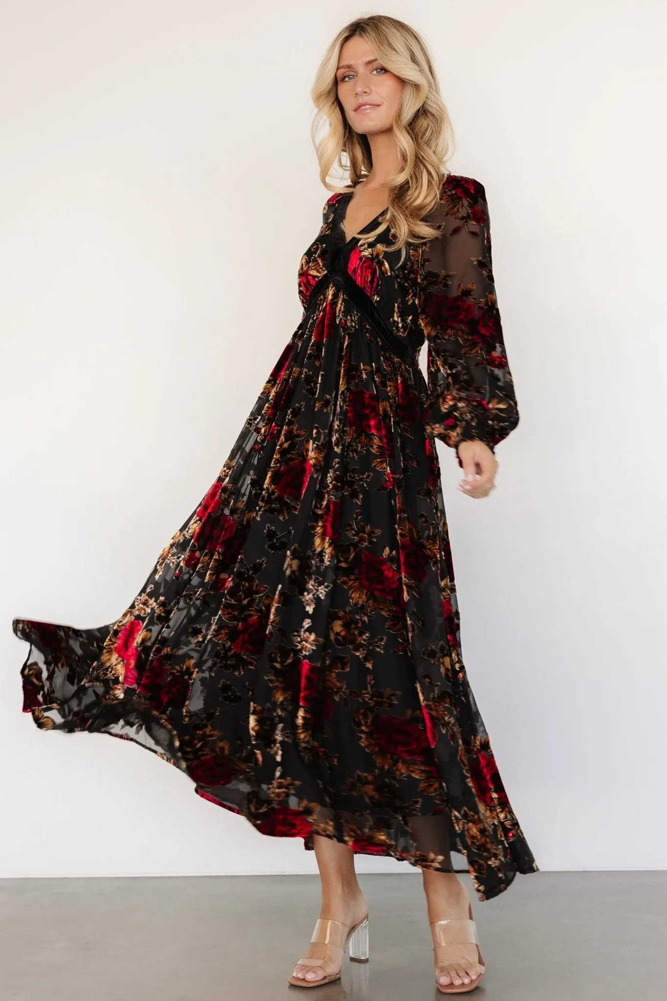 Adele Velvet Dress | Black + Rose Floral sold by Baltic Born product image thumbnail 3