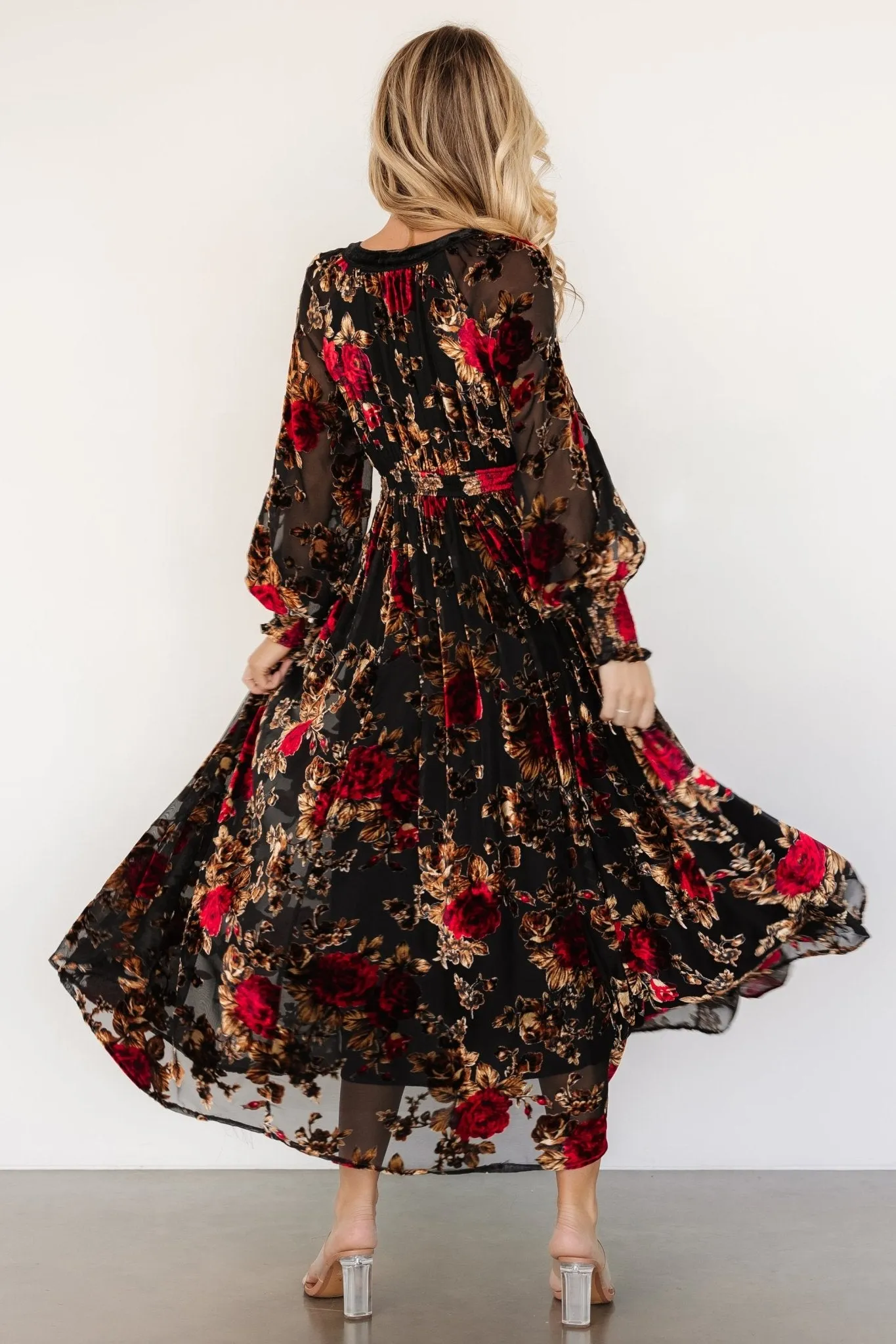 Adele Velvet Dress | Black + Rose Floral sold by Baltic Born product image thumbnail 5