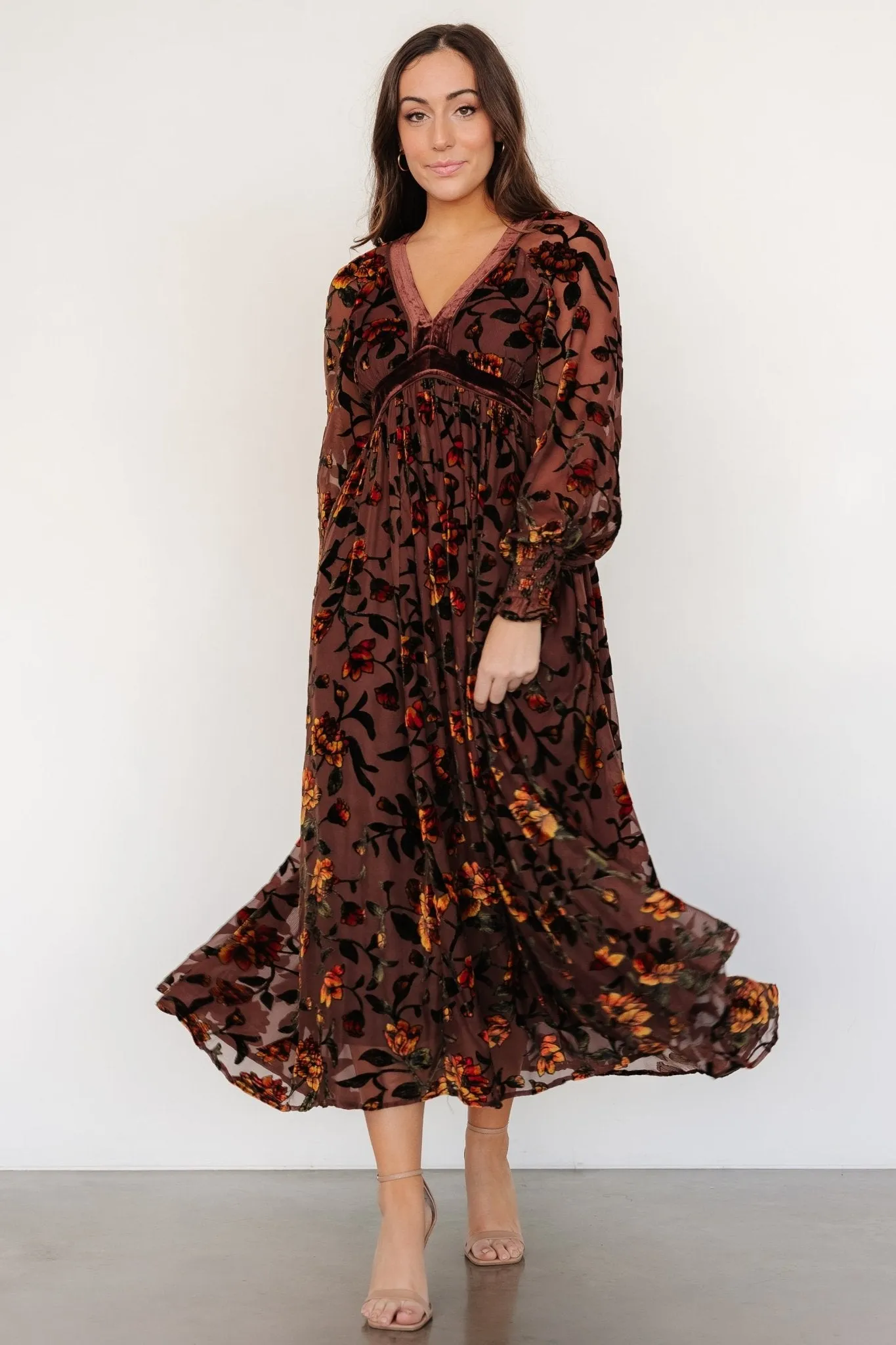 Adele Velvet Dress | Clove + Amber Floral sold by Baltic Born