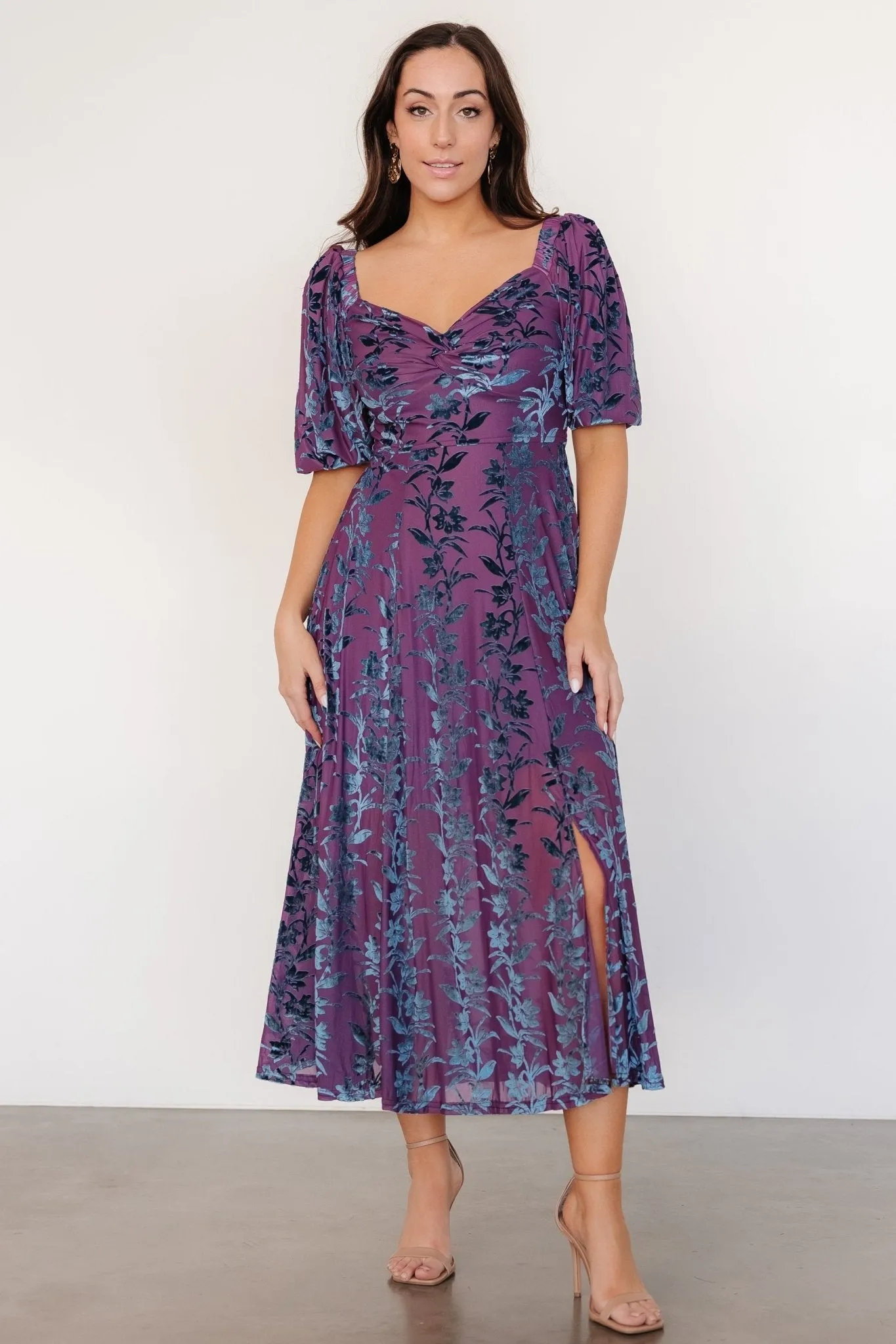 Westbrook Velvet Dress | Plum + Blue Floral sold by Baltic Born product image thumbnail 5